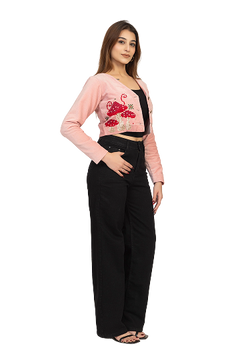 Embroidered Velvet Crop Jacket