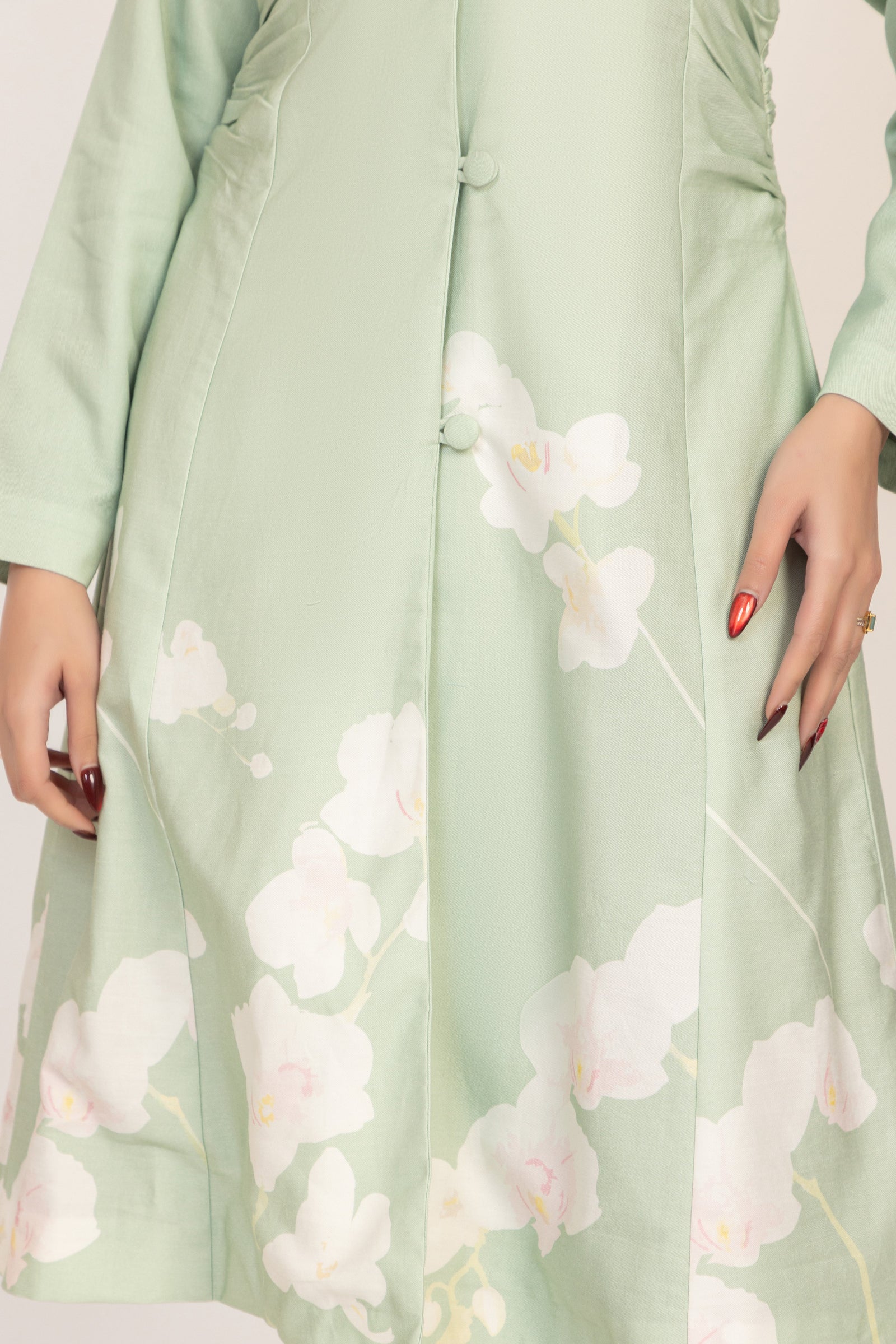 Floral Panel Button-Front Coat