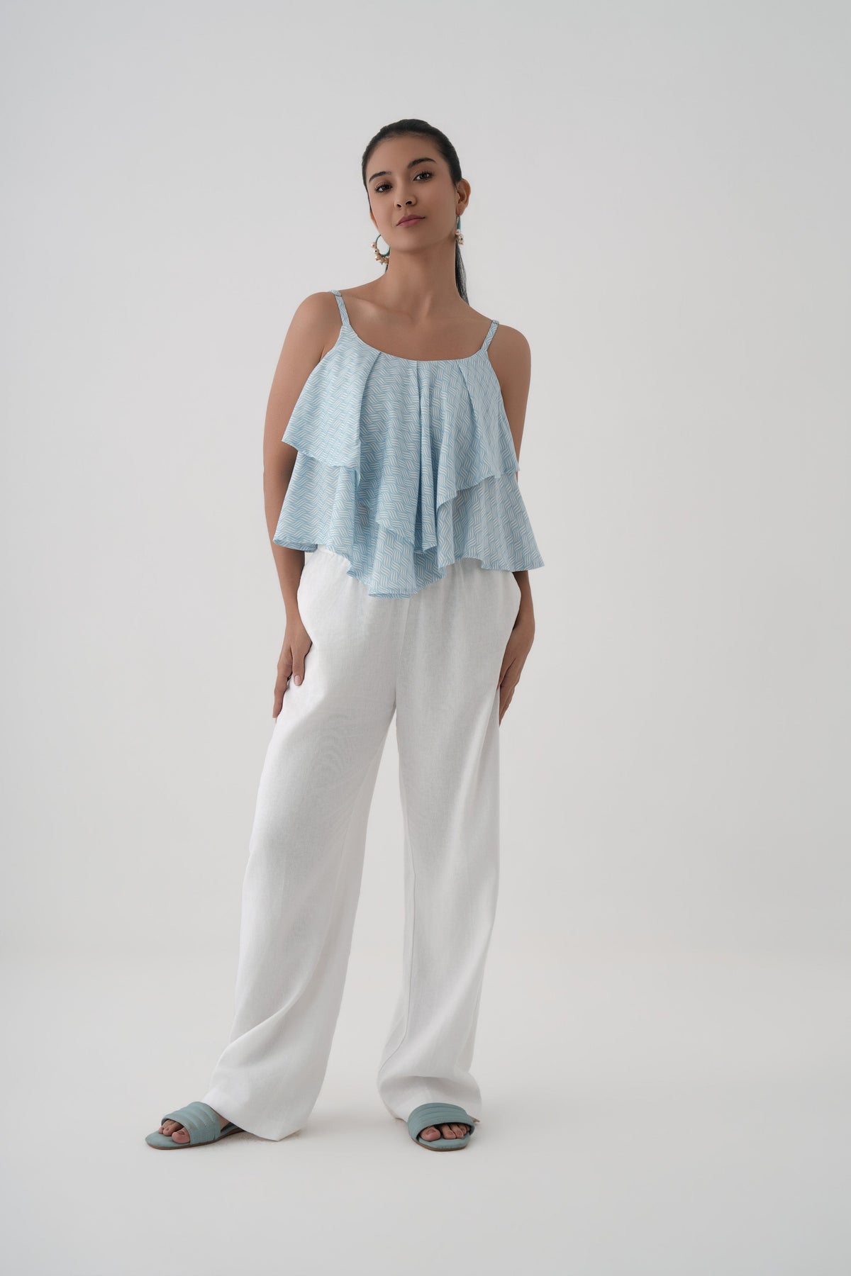 Women White Aqua Ripple Print Modal Cami Top