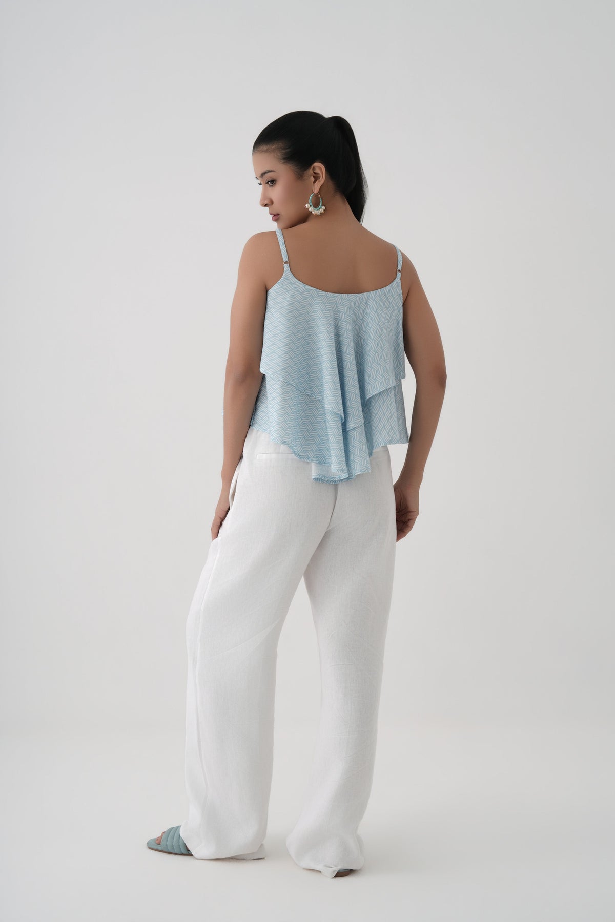 Women White Aqua Ripple Print Modal Cami Top