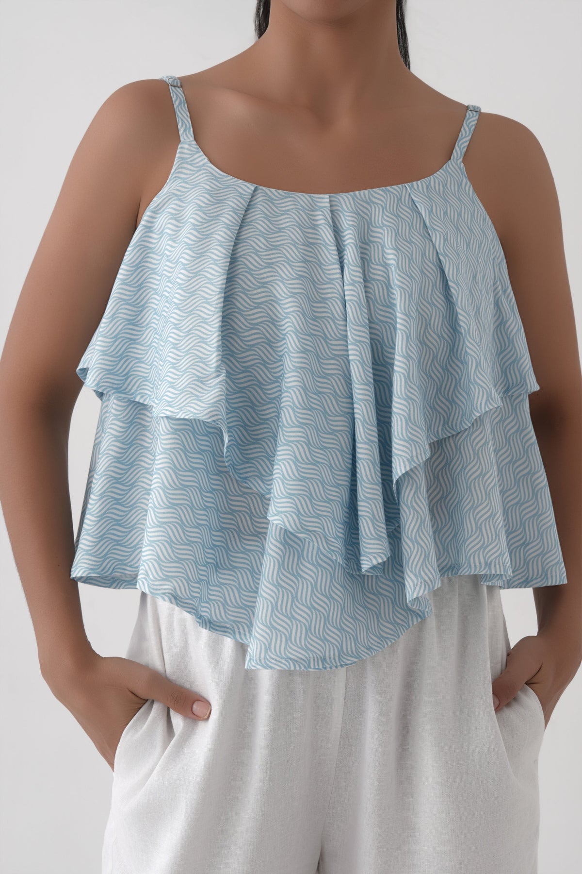 Women White Aqua Ripple Print Modal Cami Top