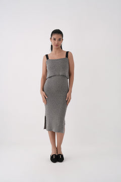 Layered Honey Comb Knitted Midi Dress