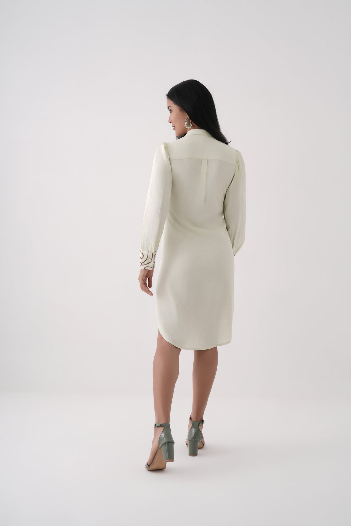 Lime green Embroidered Shirt Dress