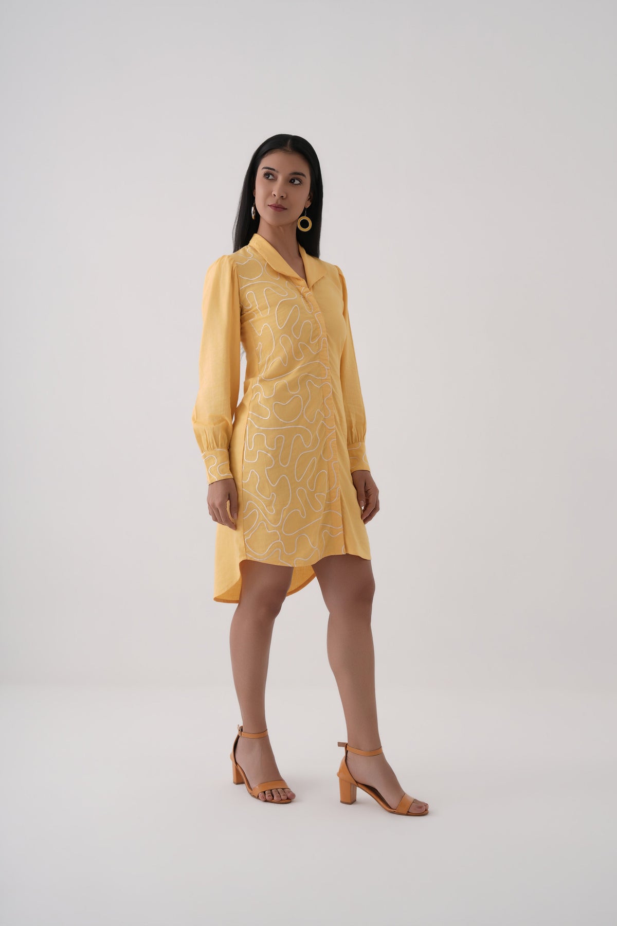 Mustard Embroidered Shirt Dress
