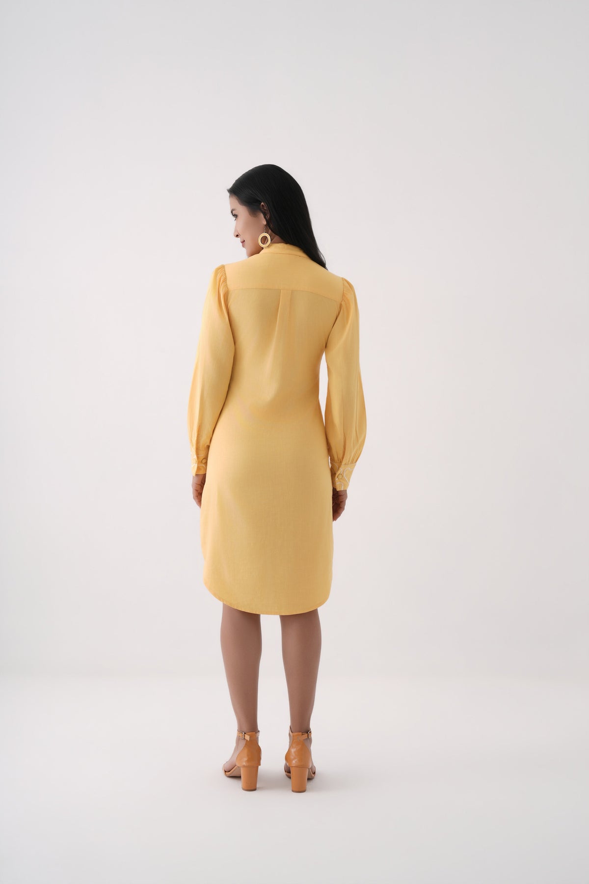 Mustard Embroidered Shirt Dress