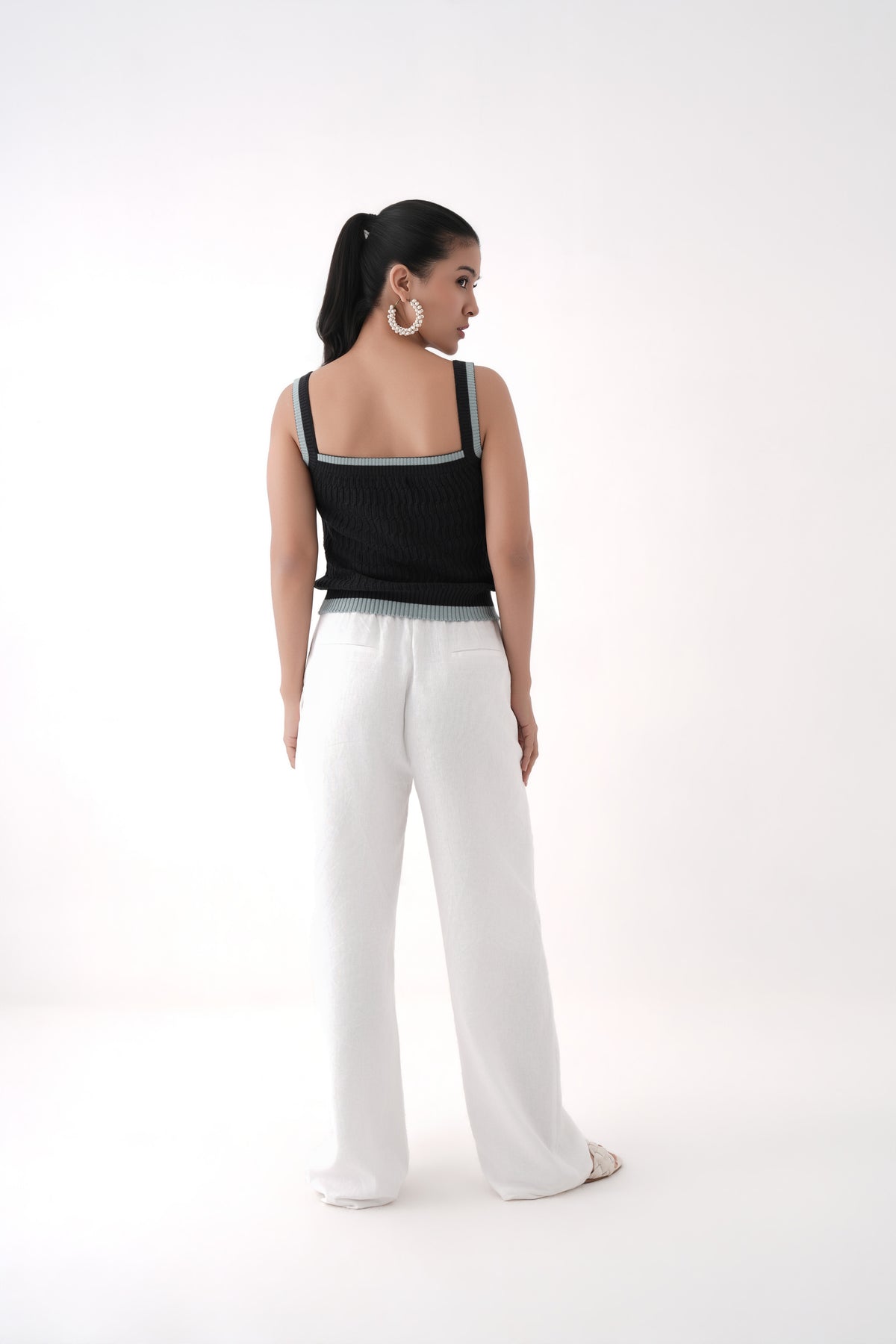 black square neck cable knit tank top