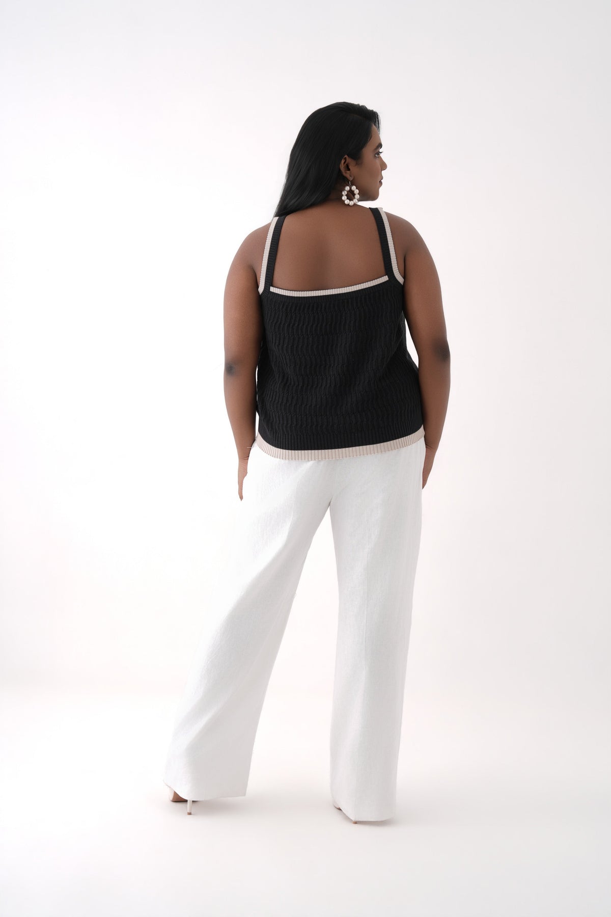 black square neck cable knit tank top
