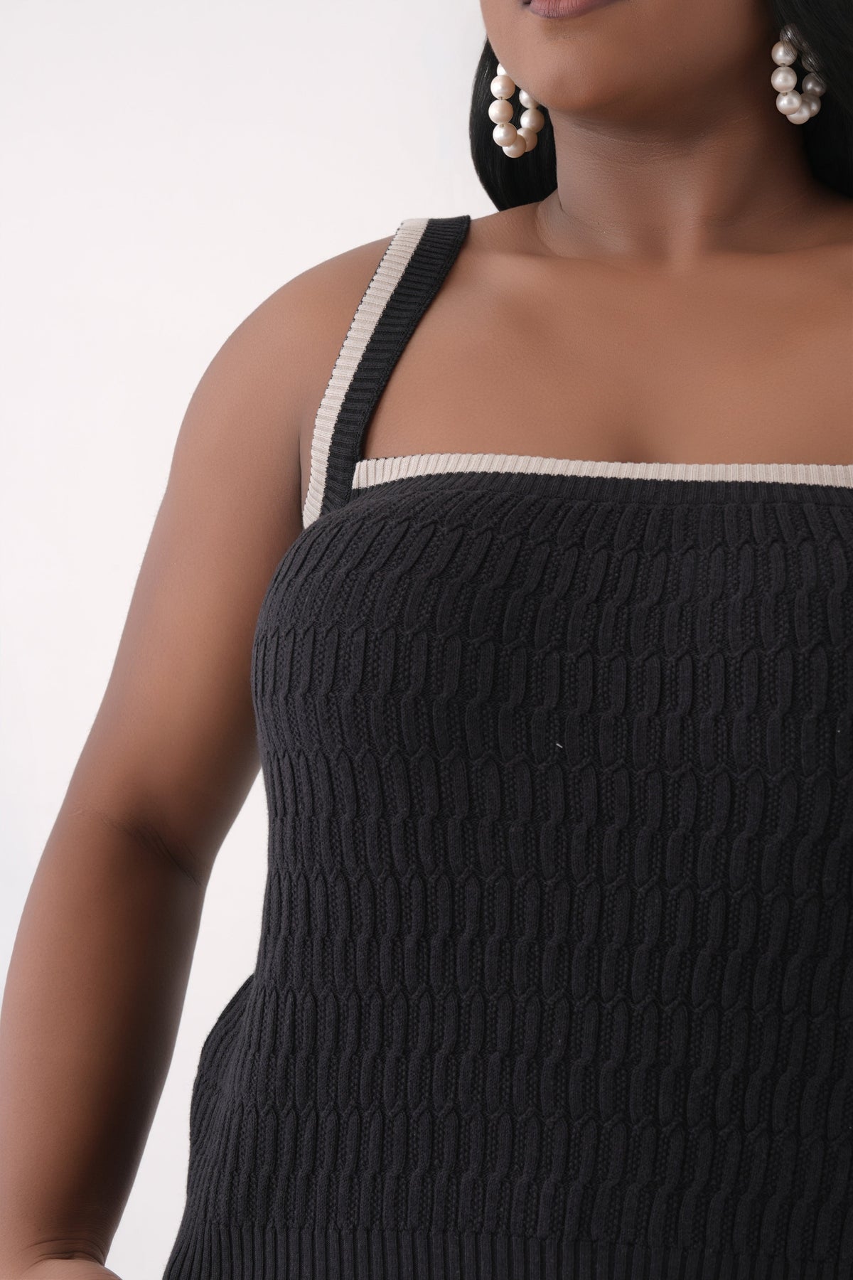 black square neck cable knit tank top