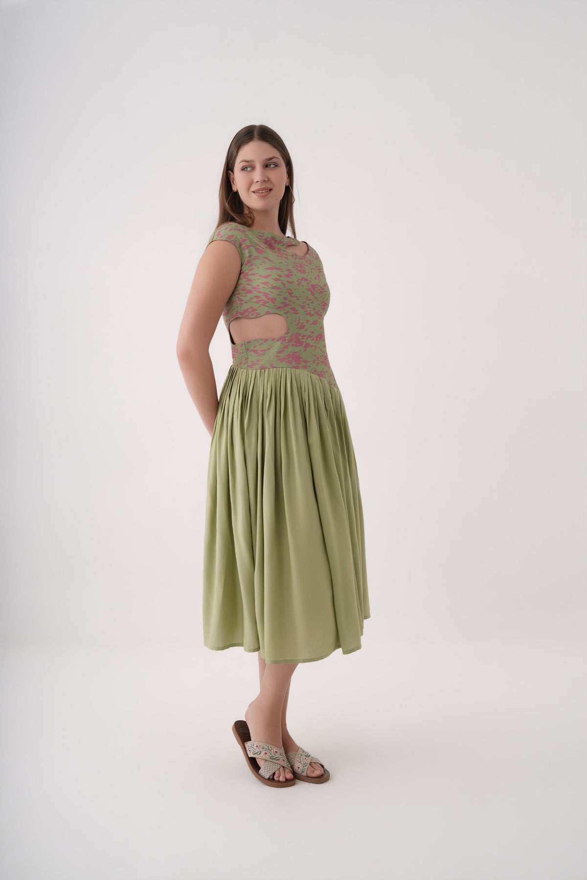 Printed Cut-Out Midi Dress For Women