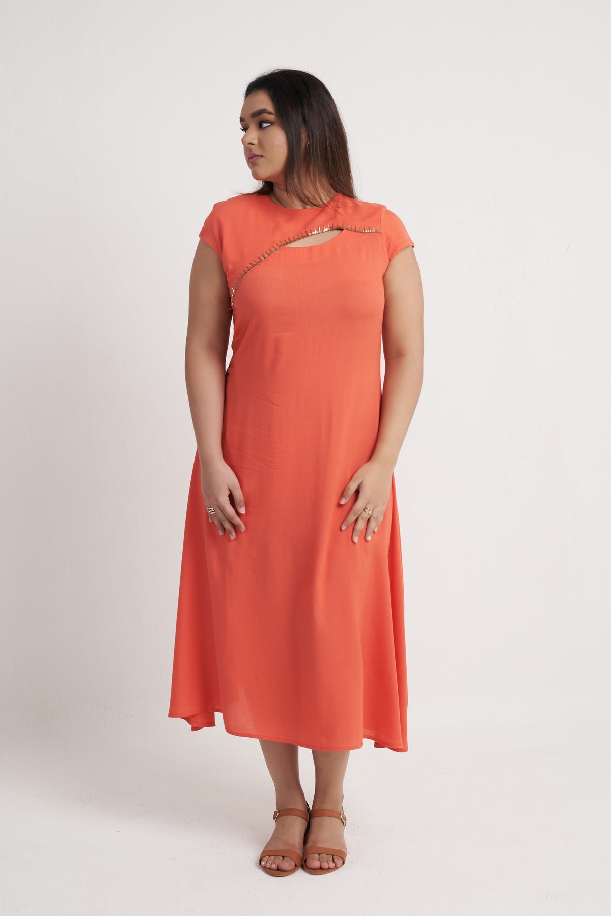 Asymmetrical Panel Maxi Dress in Corel Pink