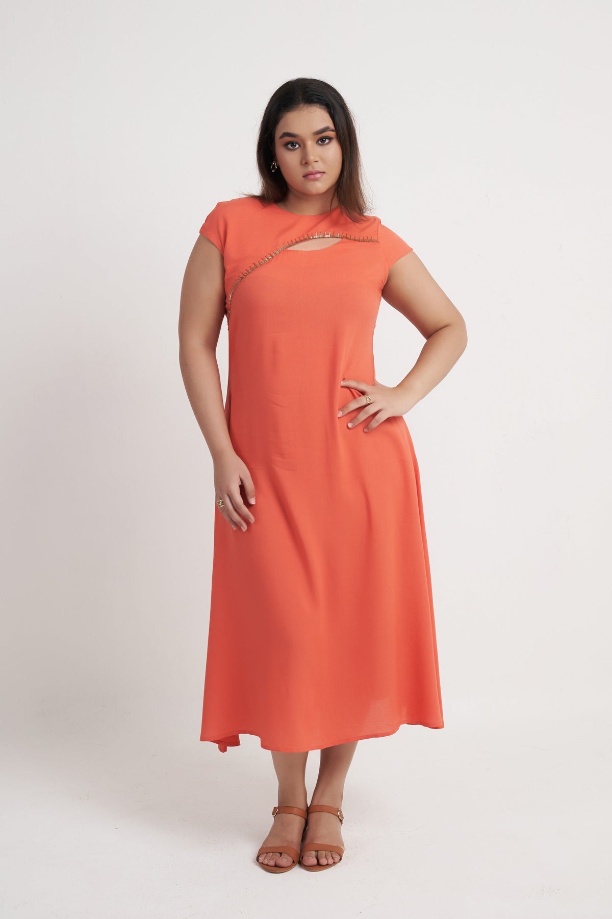 Asymmetrical Panel Maxi Dress in Corel Pink