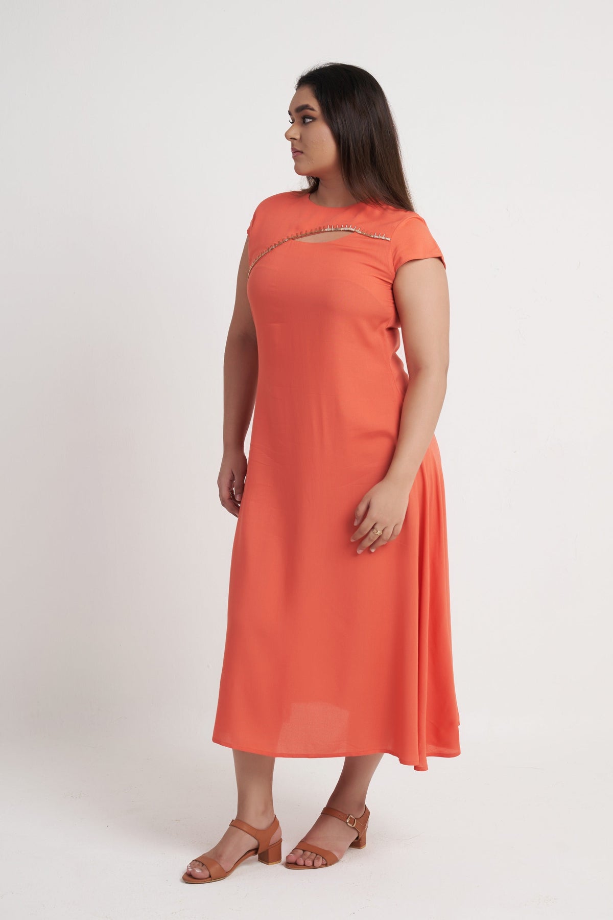 Asymmetrical Panel Maxi Dress in Corel Pink