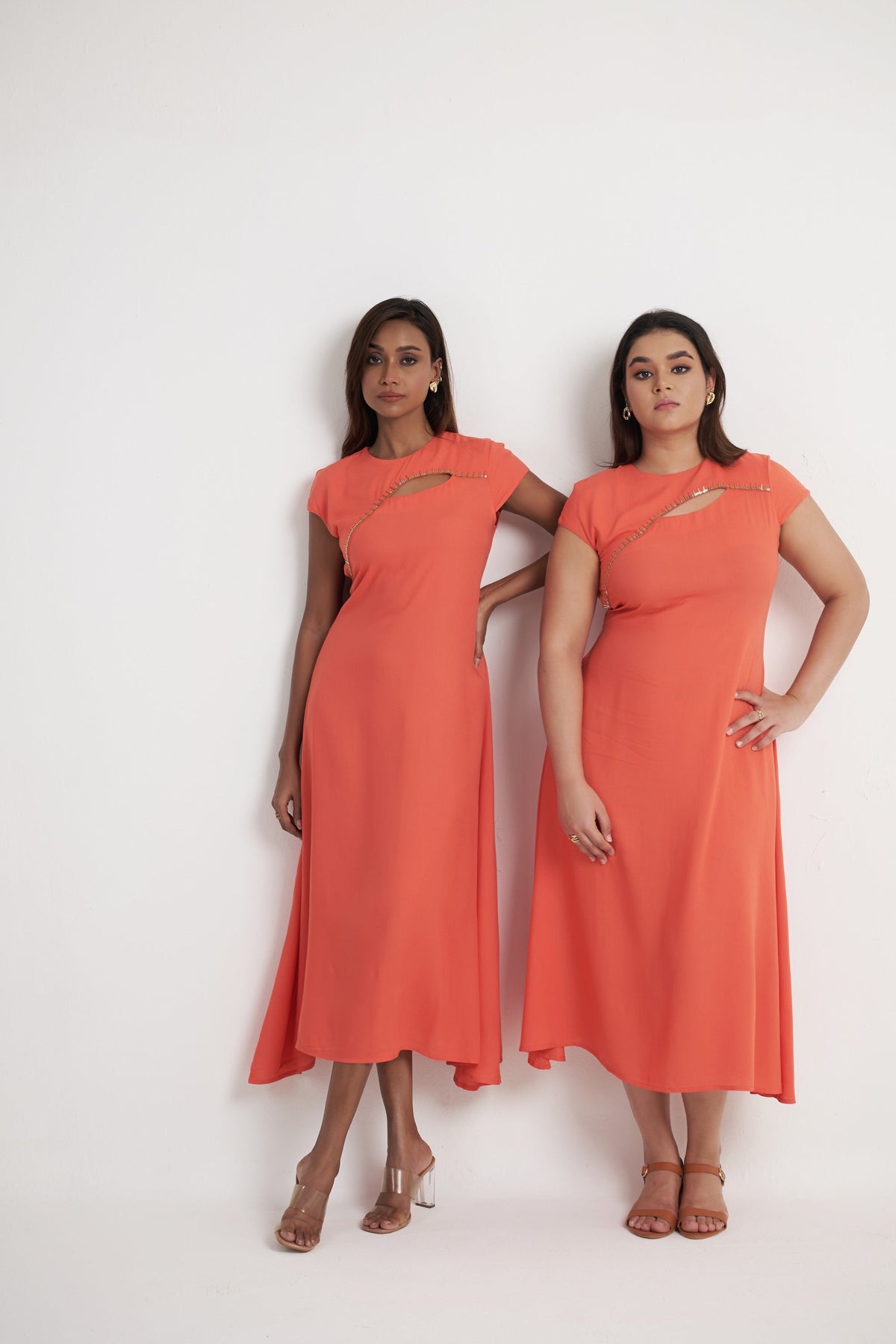 Asymmetrical Panel Maxi Dress in Corel Pink