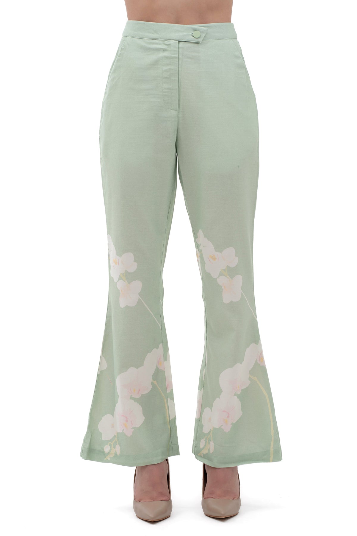 Tailored Bootcut Trousers in Tender Green