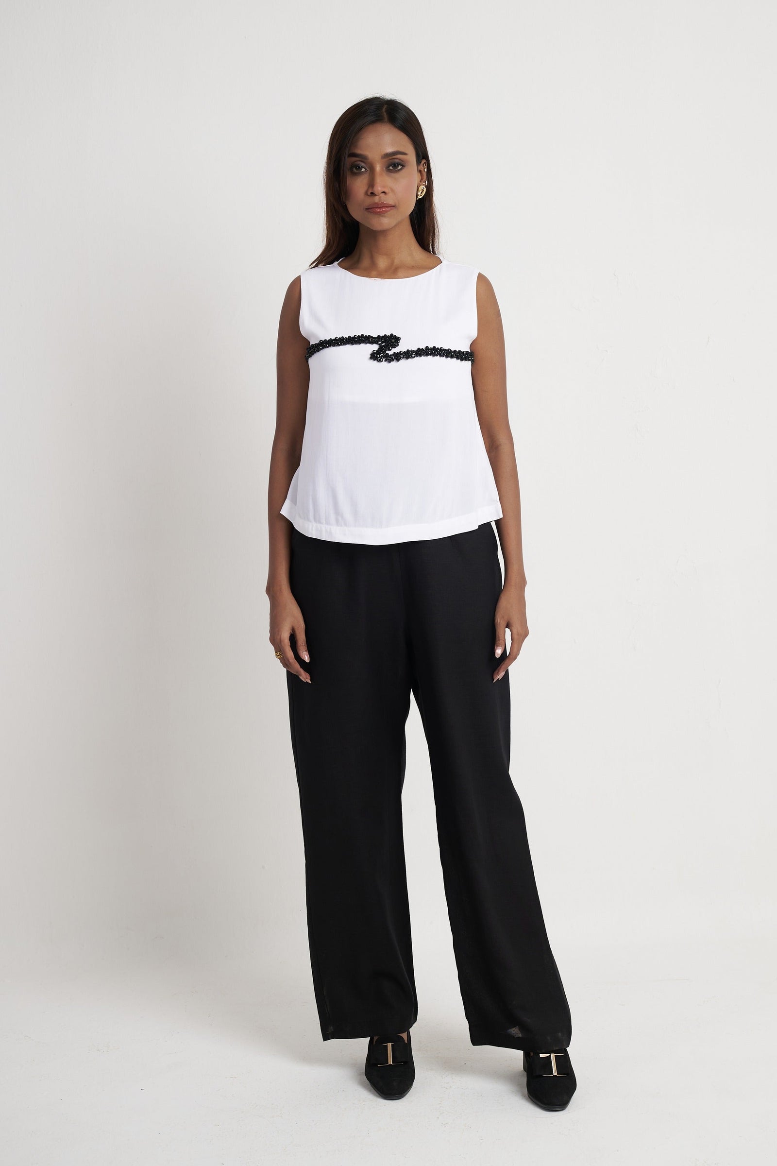 Beaded Embroidered Sleeveless Top