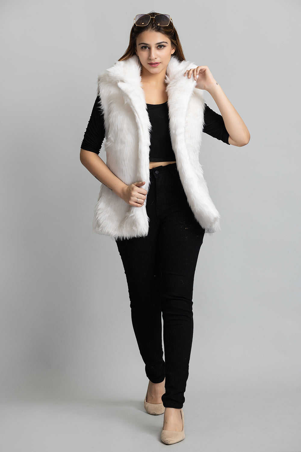 Fur Sleeveless Jacket - White