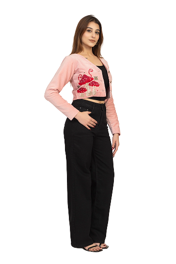 Embroidered Velvet Crop Jacket