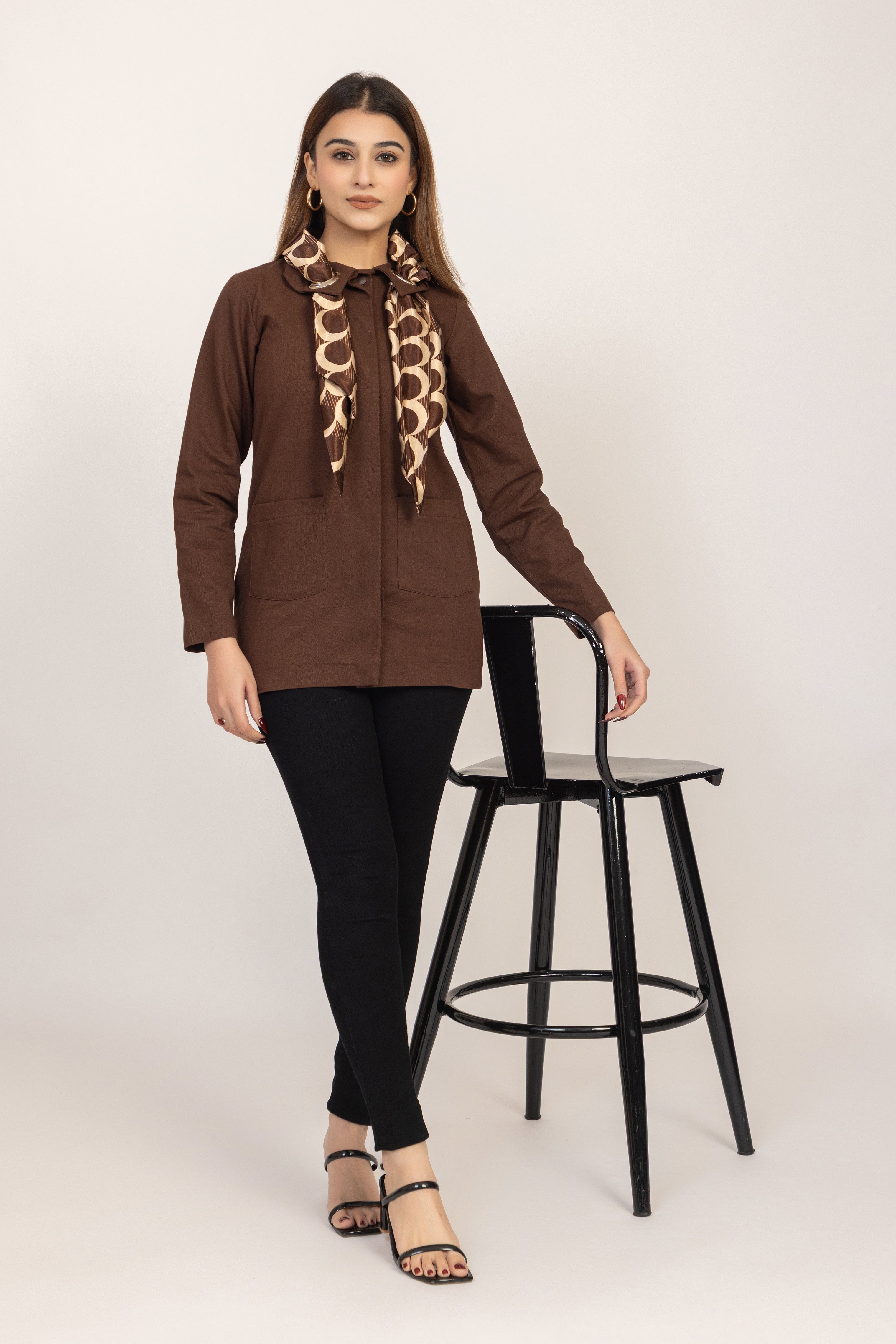 Scarf-Detail Tailored Jacket