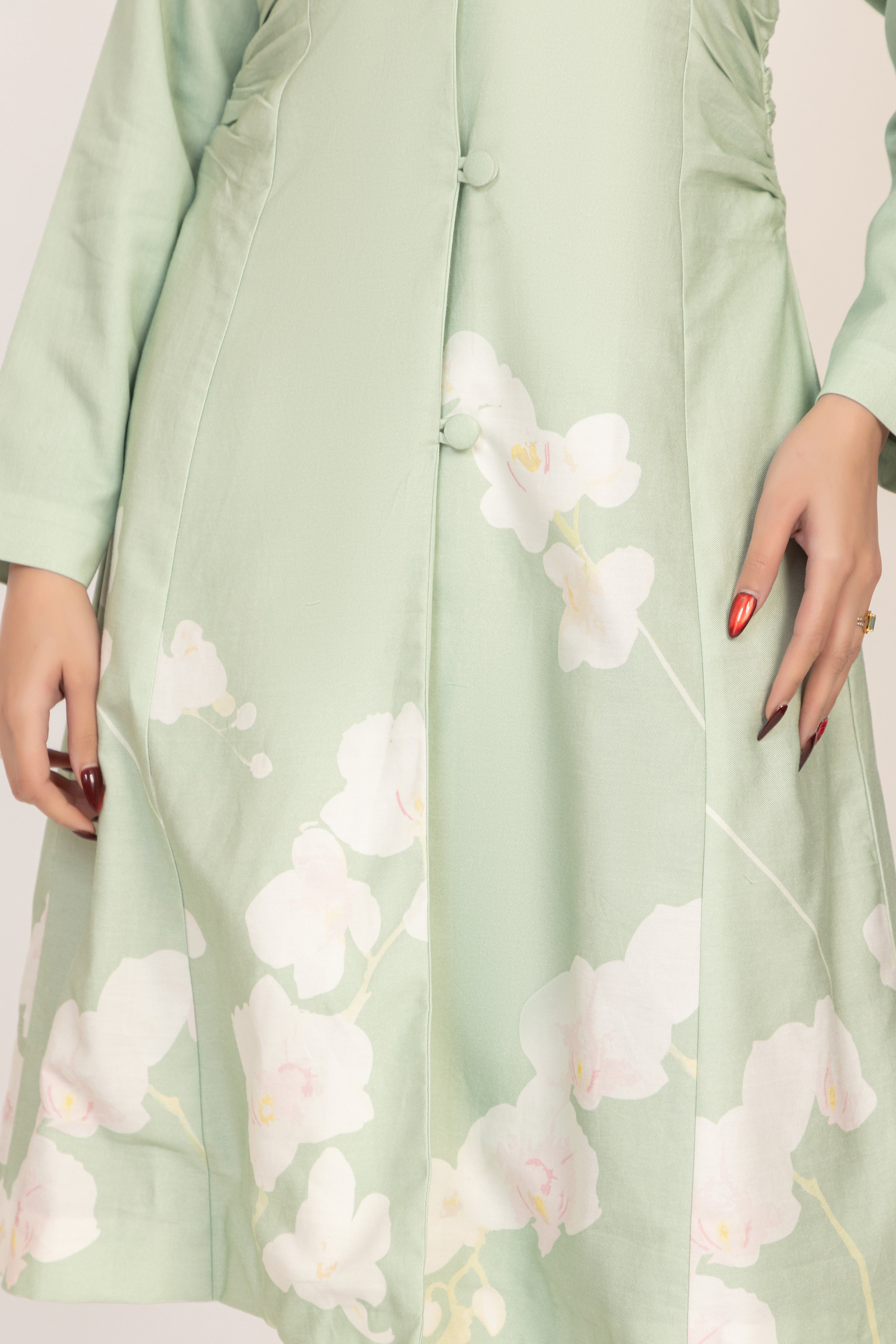 Floral Panel Button-Front Coat