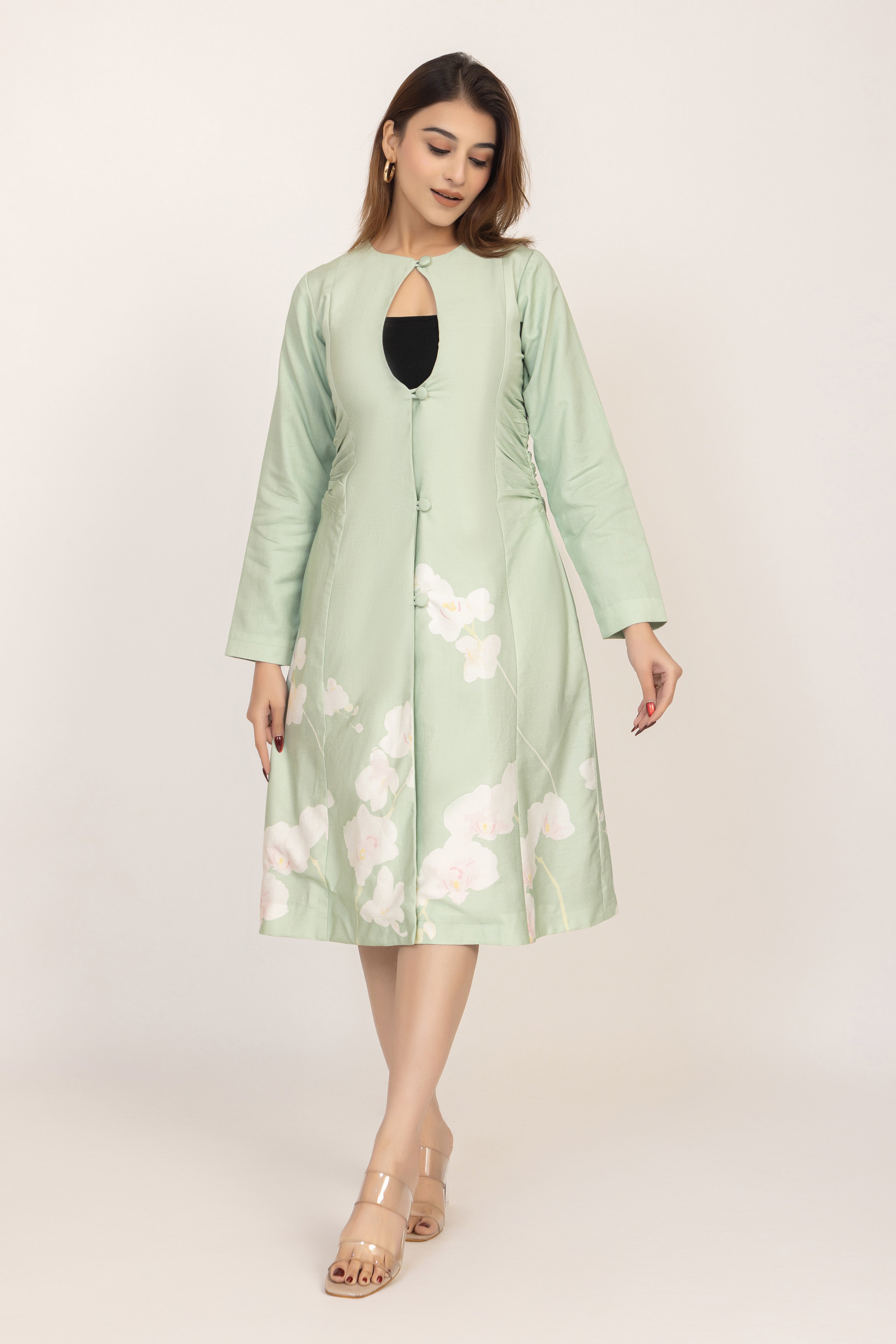 Floral Panel Button-Front Coat