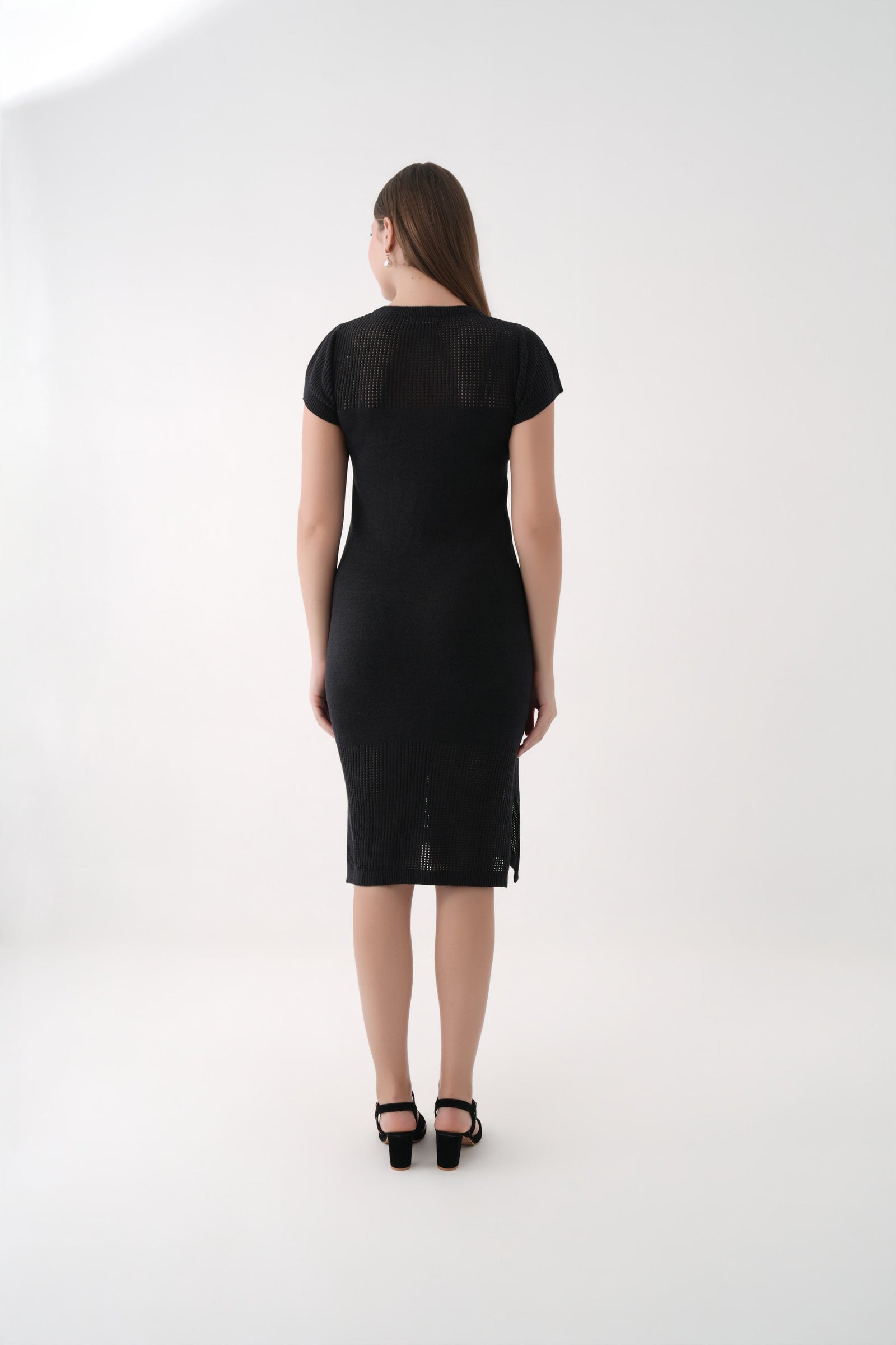 women black short sleeve knit mesh dress 