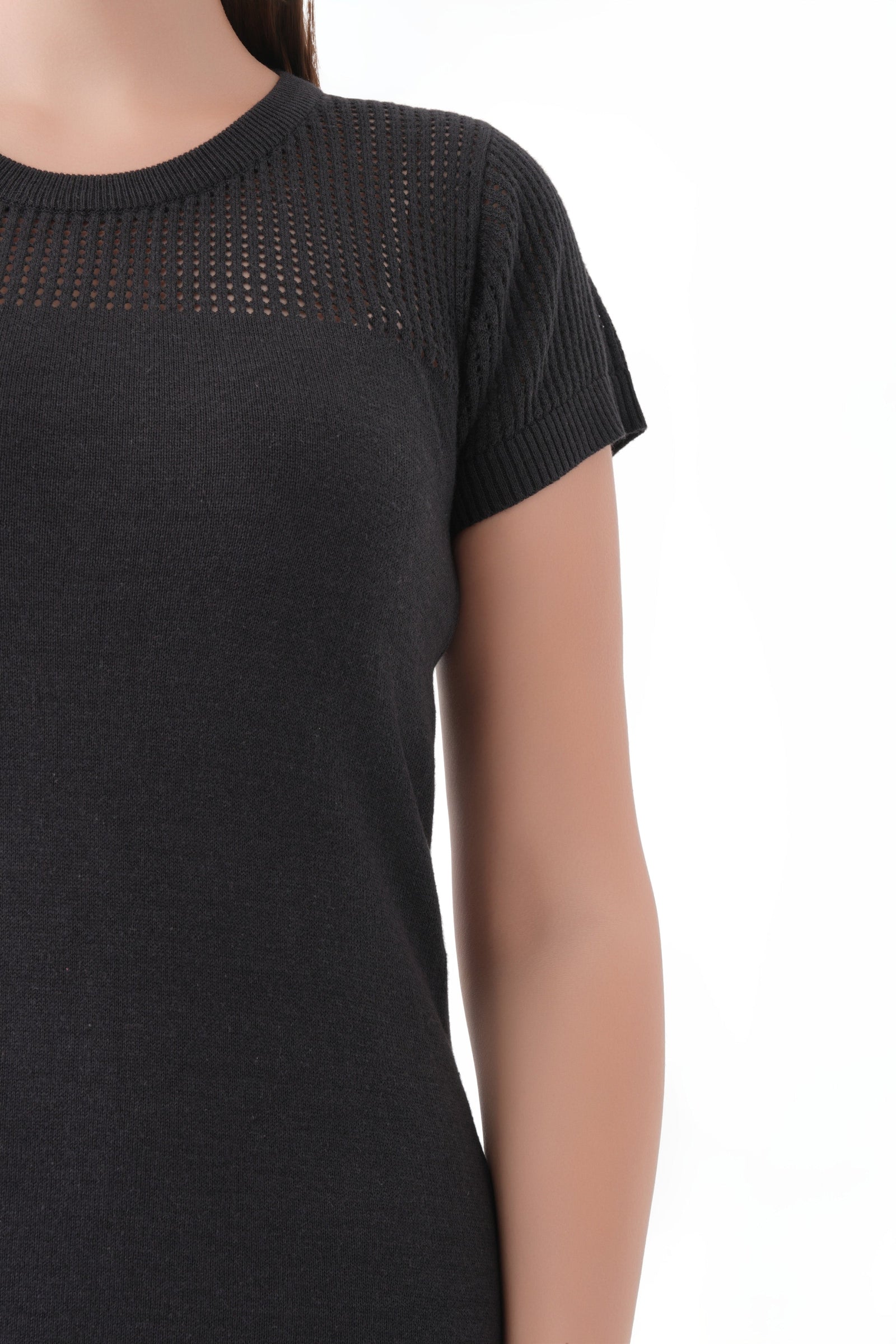 women black short sleeve knit mesh dress 