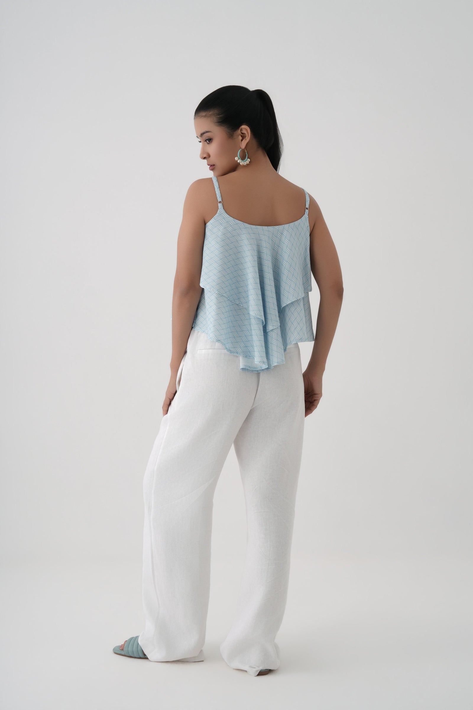 Women White Aqua Ripple Print Modal Cami Top