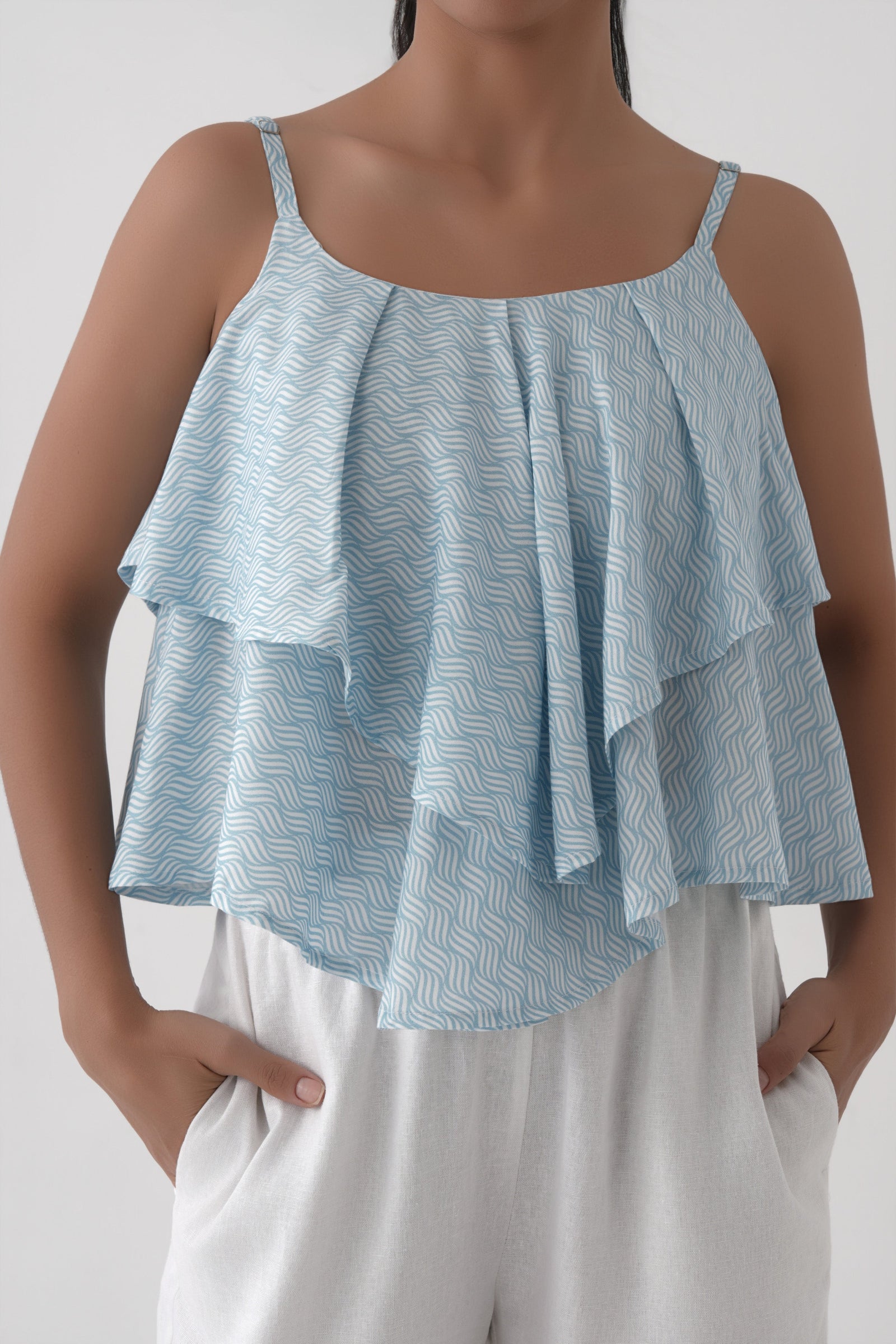 Women White Aqua Ripple Print Modal Cami Top