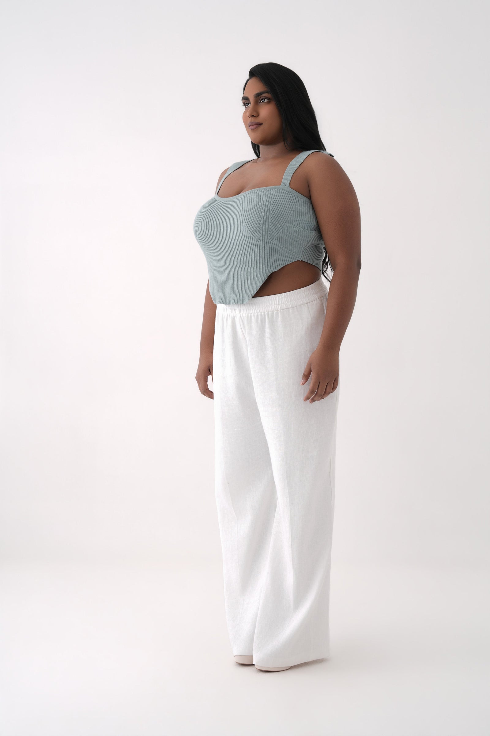 harbor green  wide strap ribbed knit corset top
