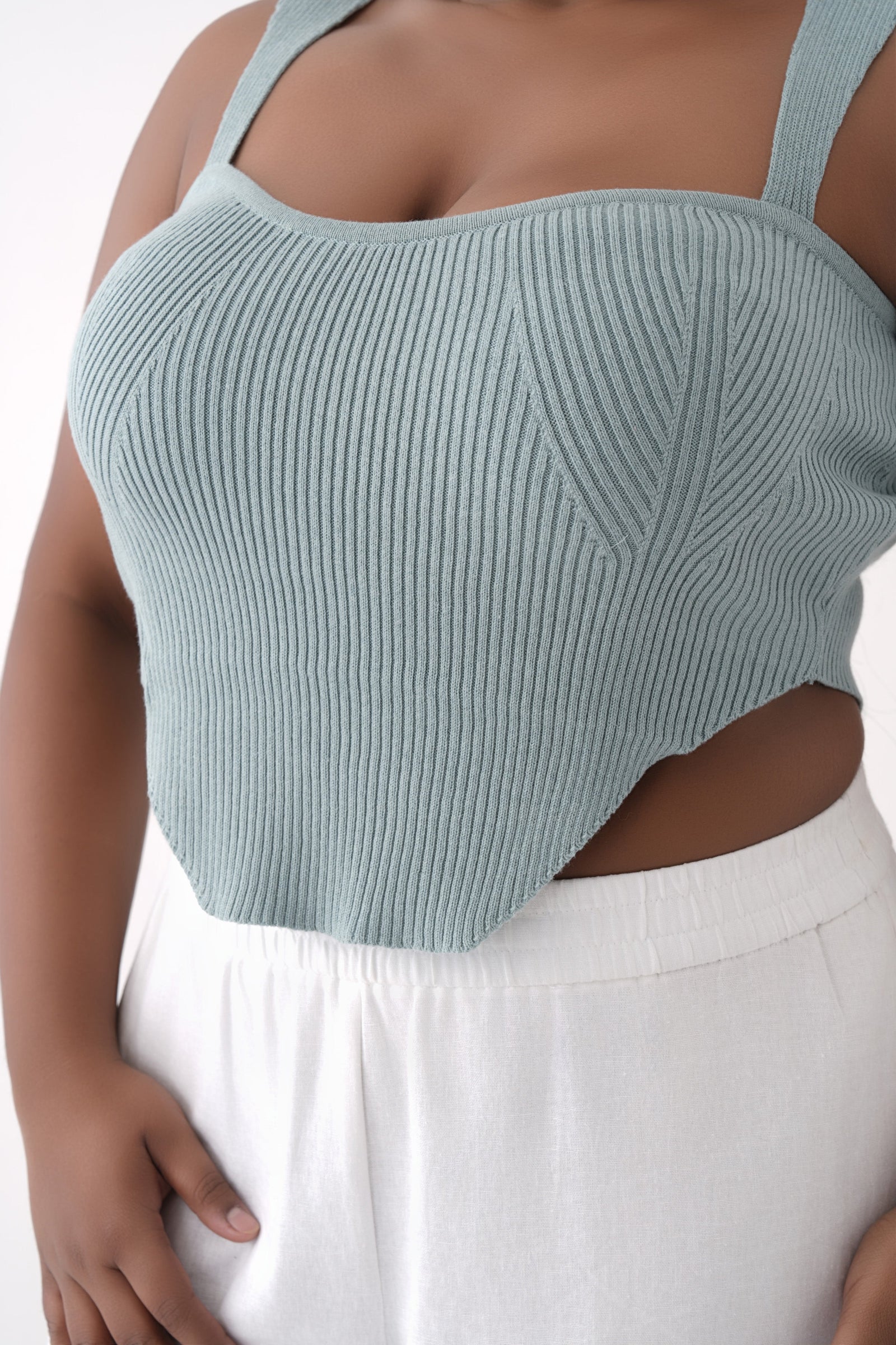 harbor green  wide strap ribbed knit corset top