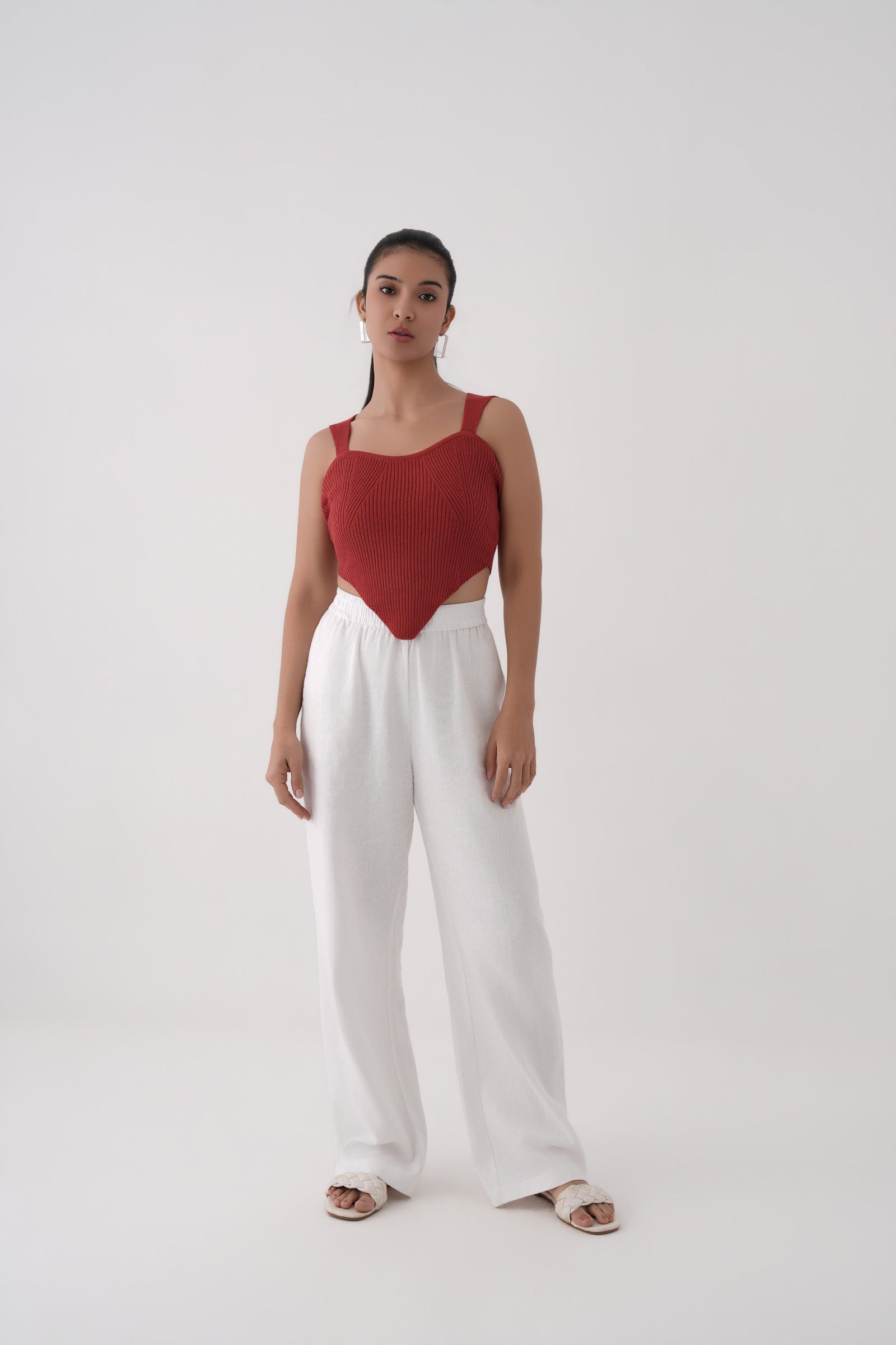 red wide strap ribbed knit corset top