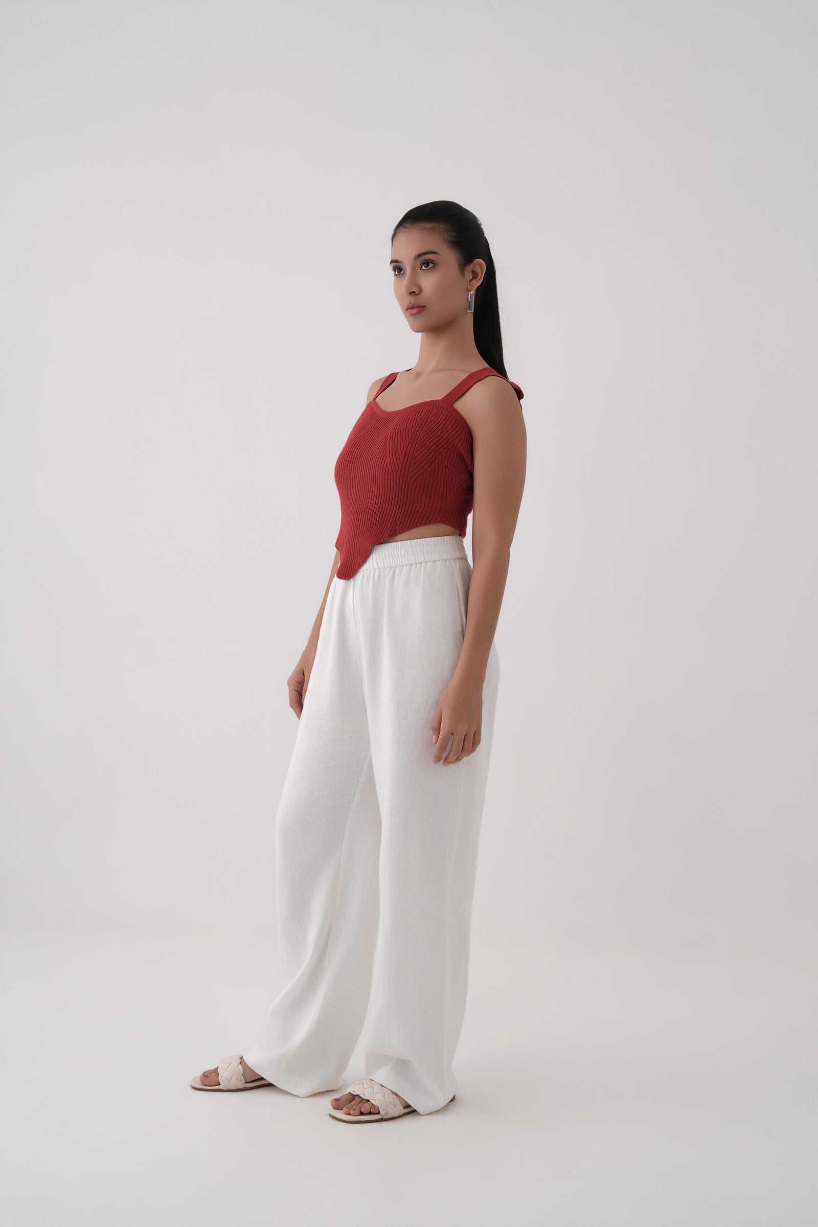 red wide strap ribbed knit corset top