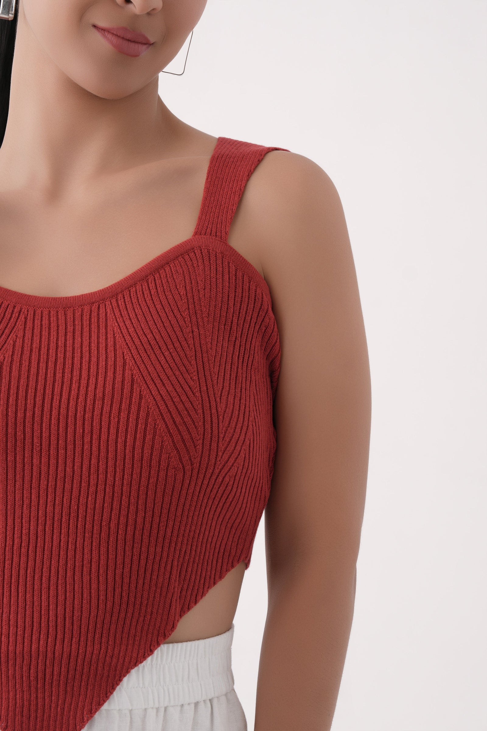 red wide strap ribbed knit corset top
