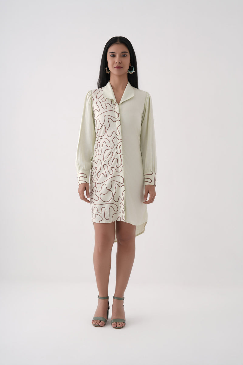 Lime green Embroidered Shirt Dress
