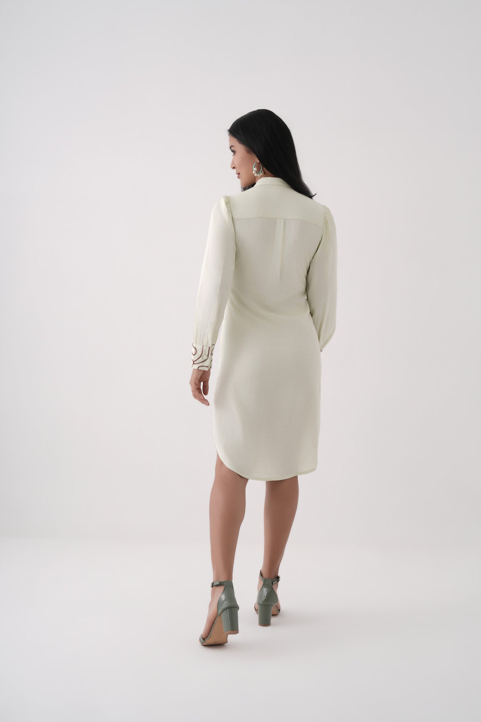 Lime green Embroidered Shirt Dress