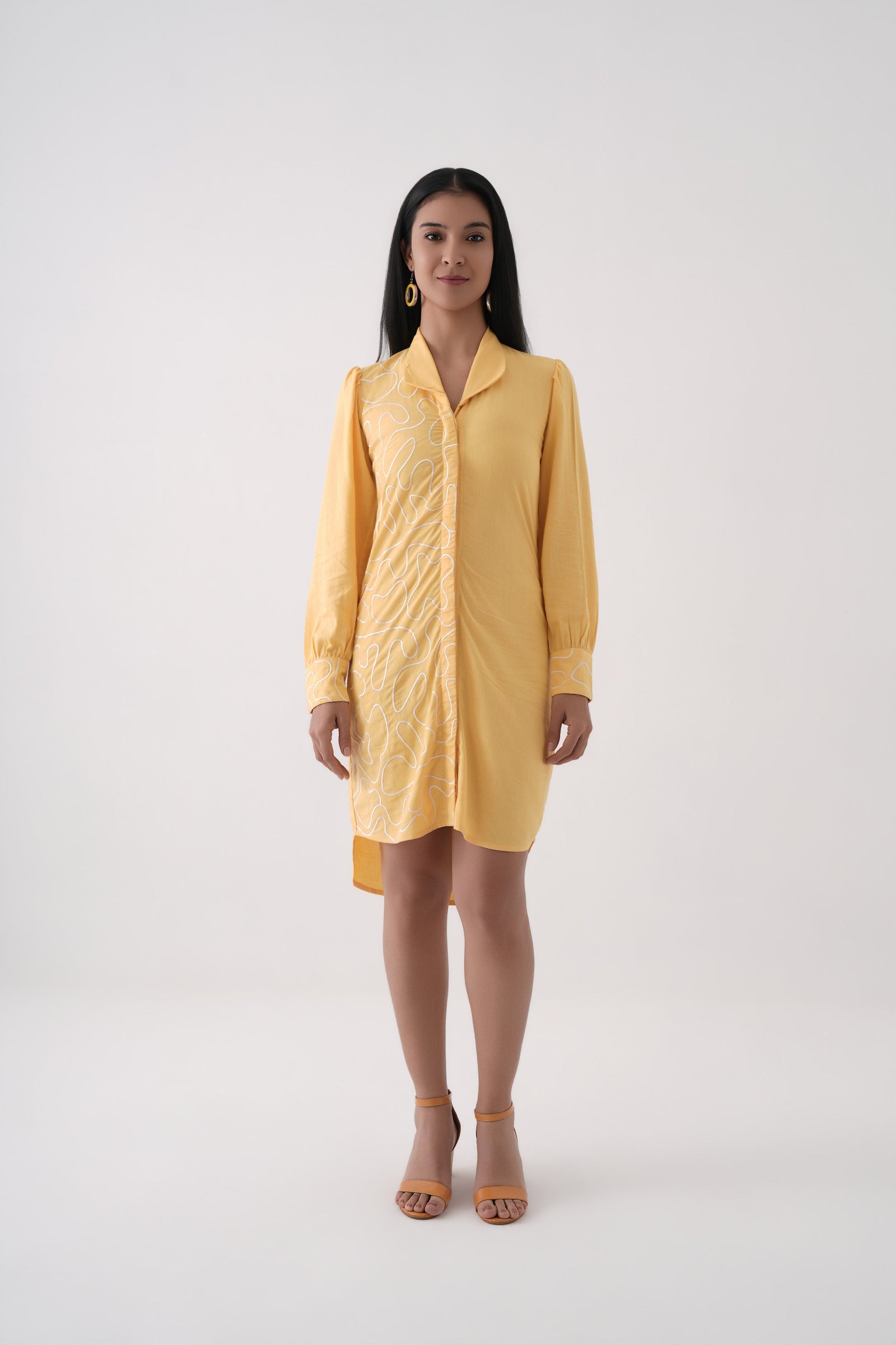 Mustard Embroidered Shirt Dress