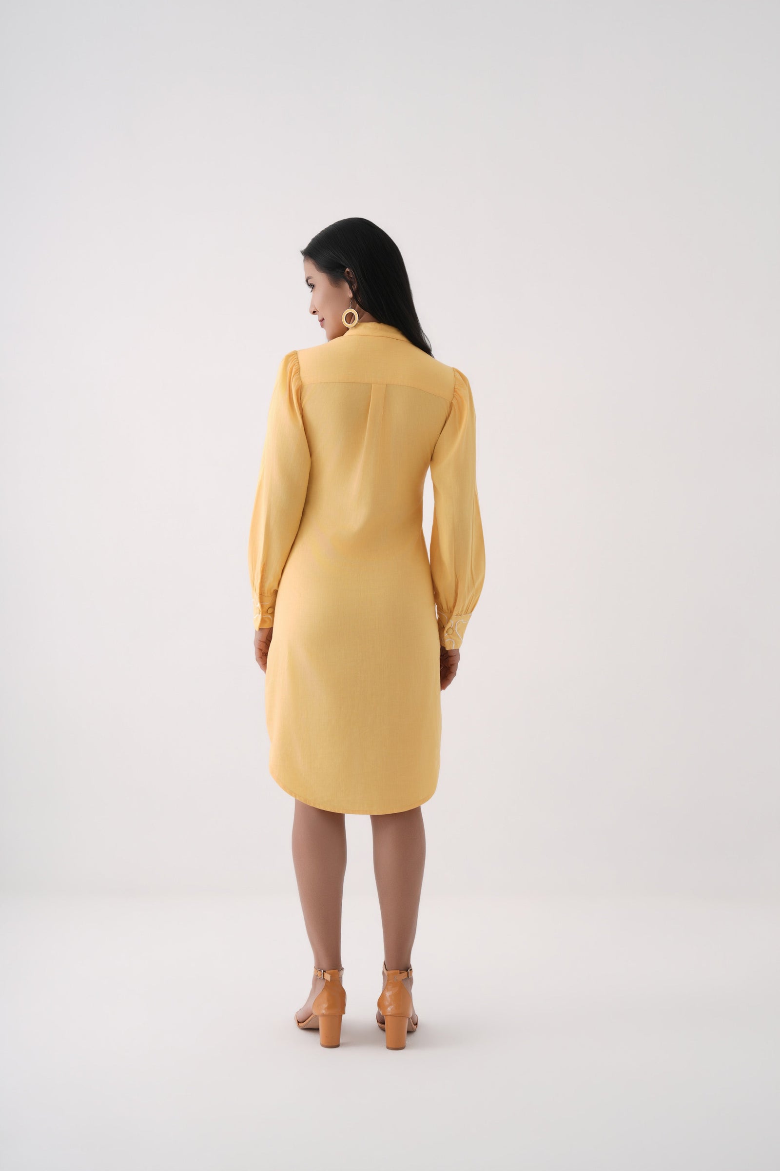 Mustard Embroidered Shirt Dress
