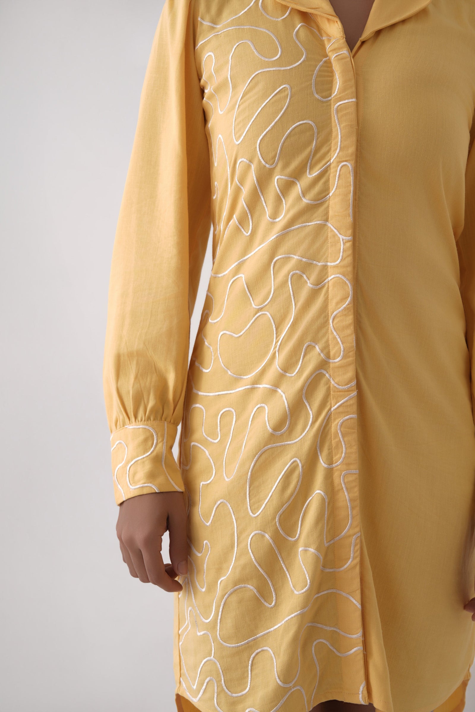 Mustard Embroidered Shirt Dress