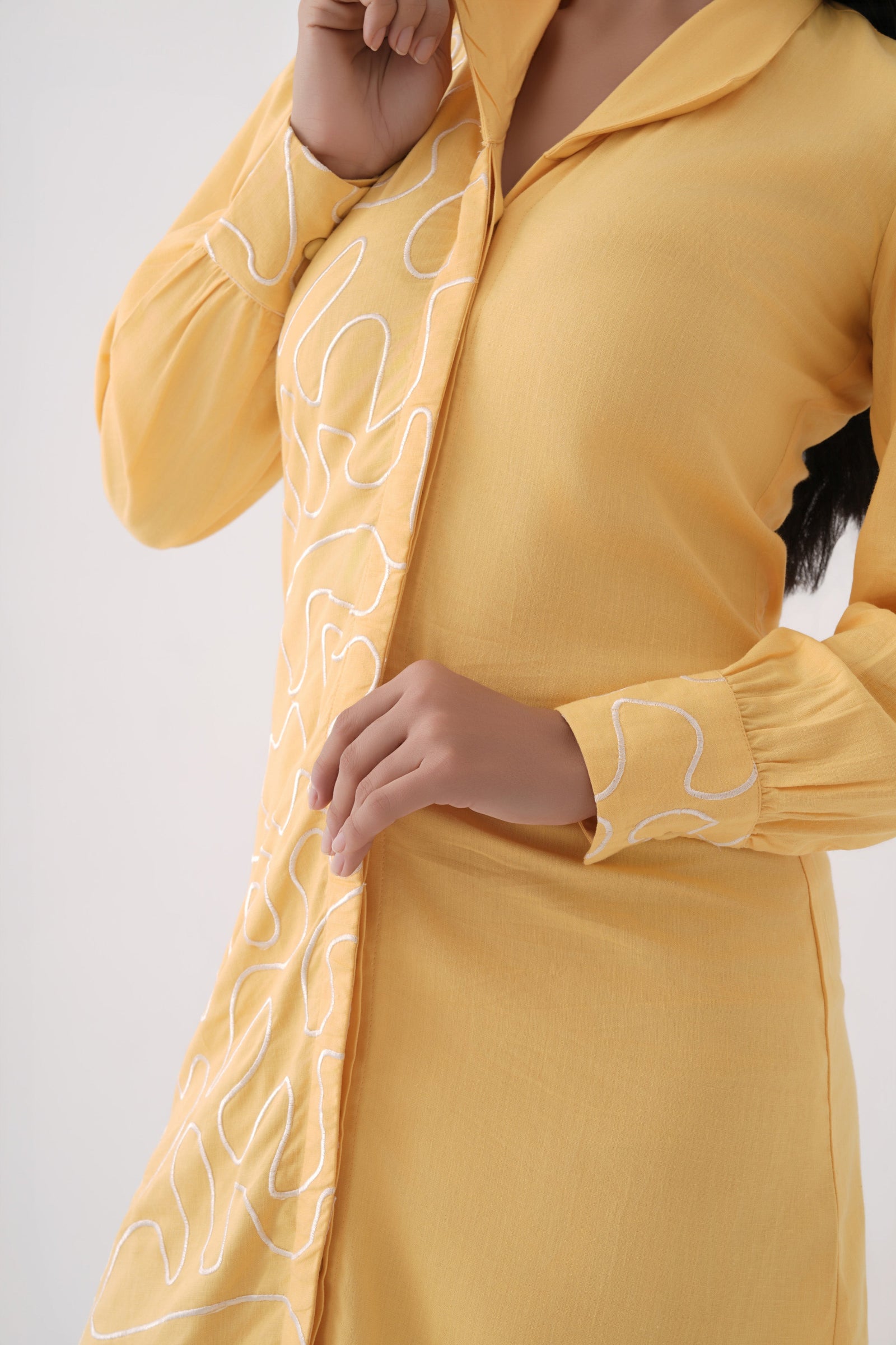 Mustard Embroidered Shirt Dress
