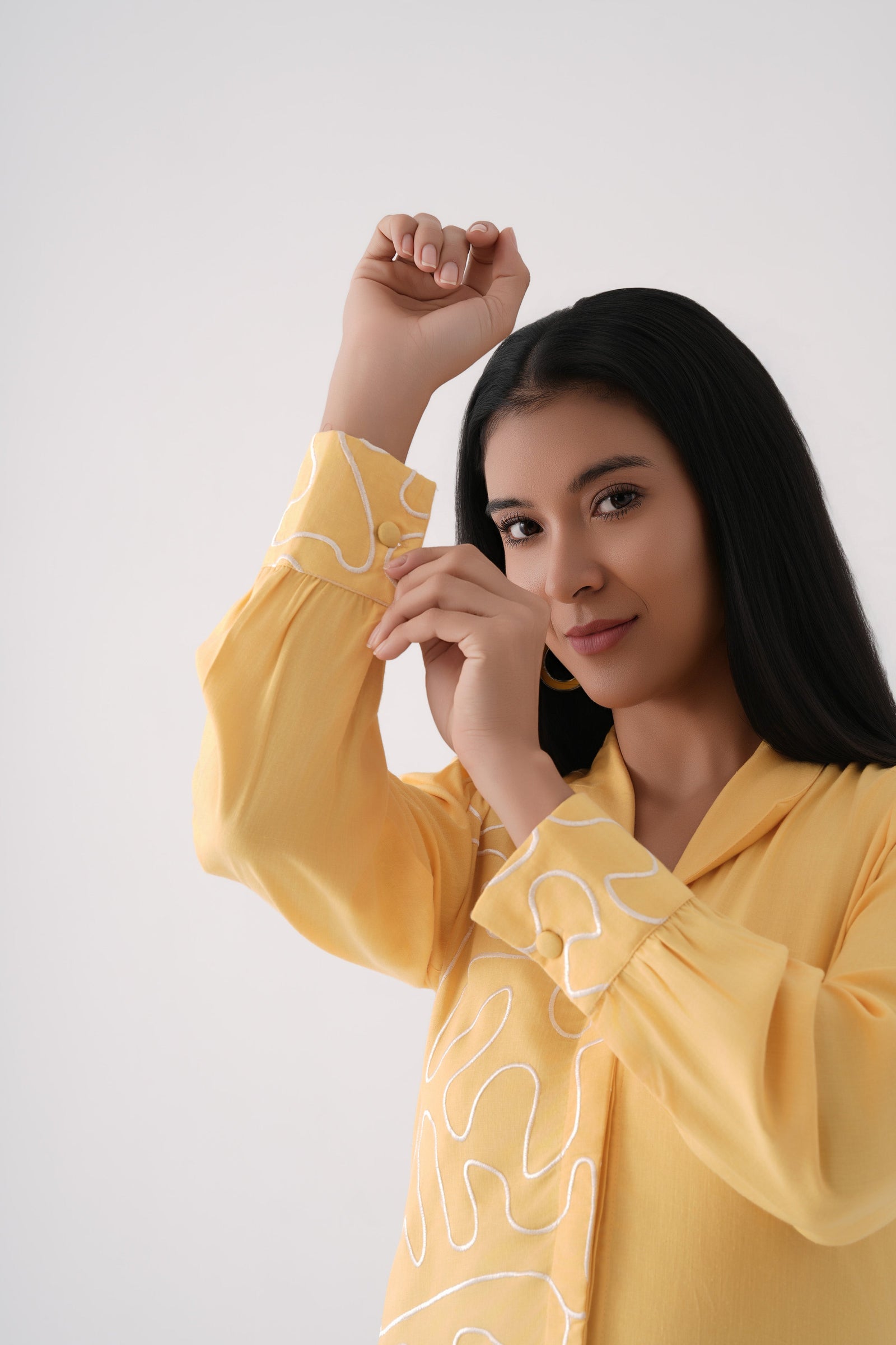 Mustard Embroidered Shirt Dress