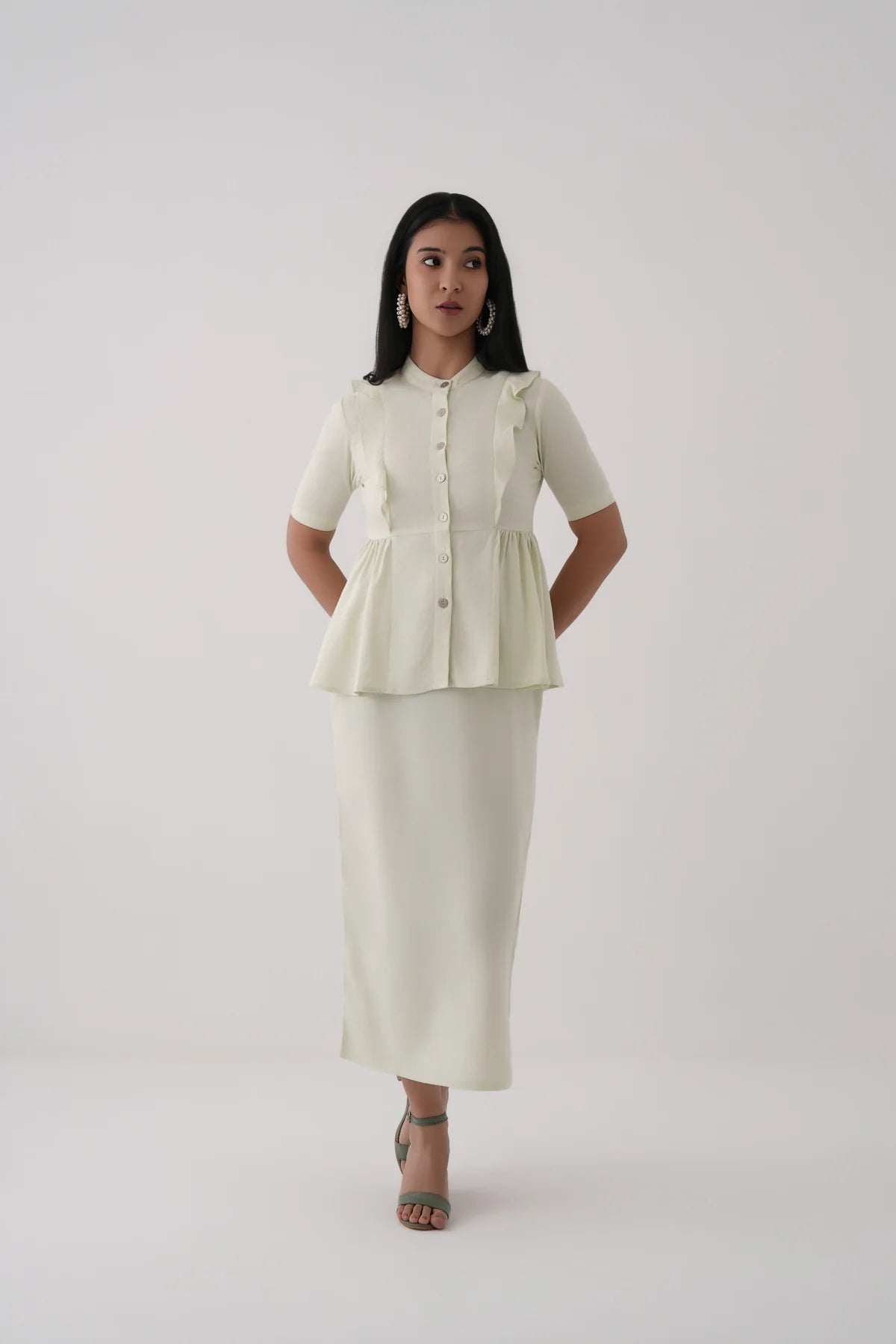 Women Lime Green Clean Midi Skirt Linen Viscose