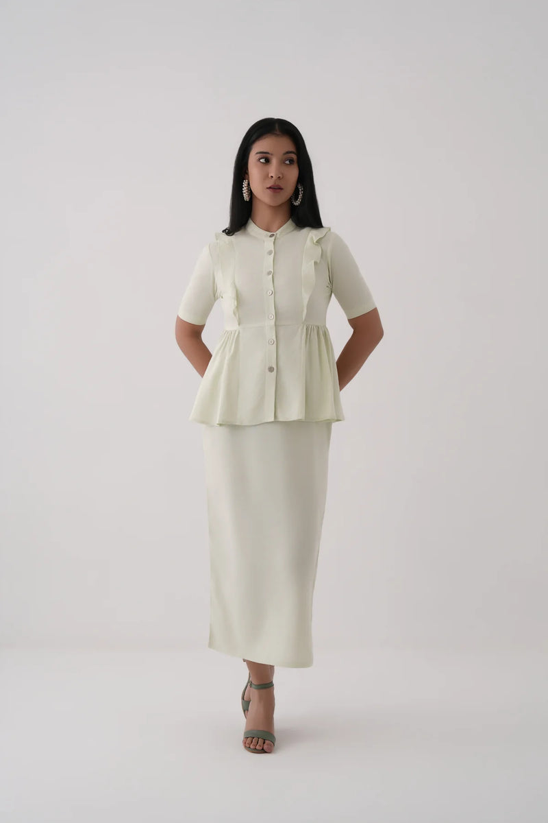 Women Lime Green Clean Midi Skirt Linen Viscose
