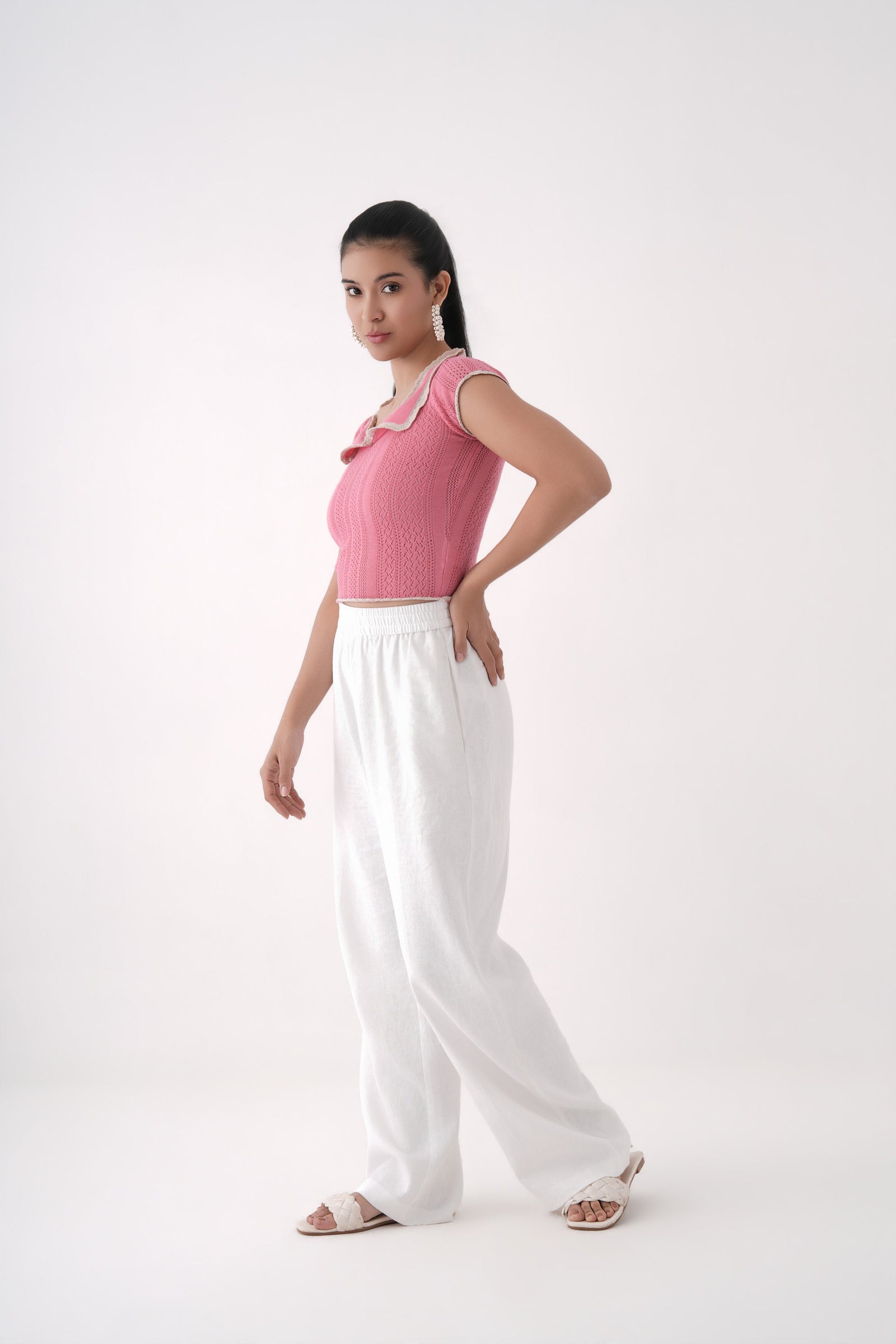 pink knitted lace top for women 