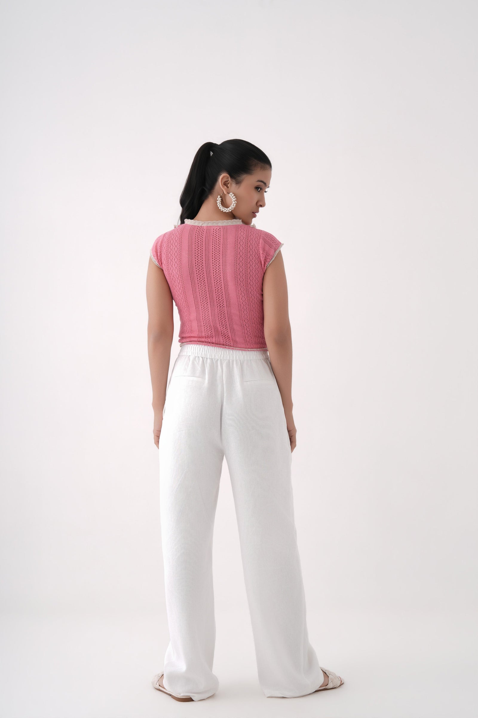 pink knitted lace top for women 