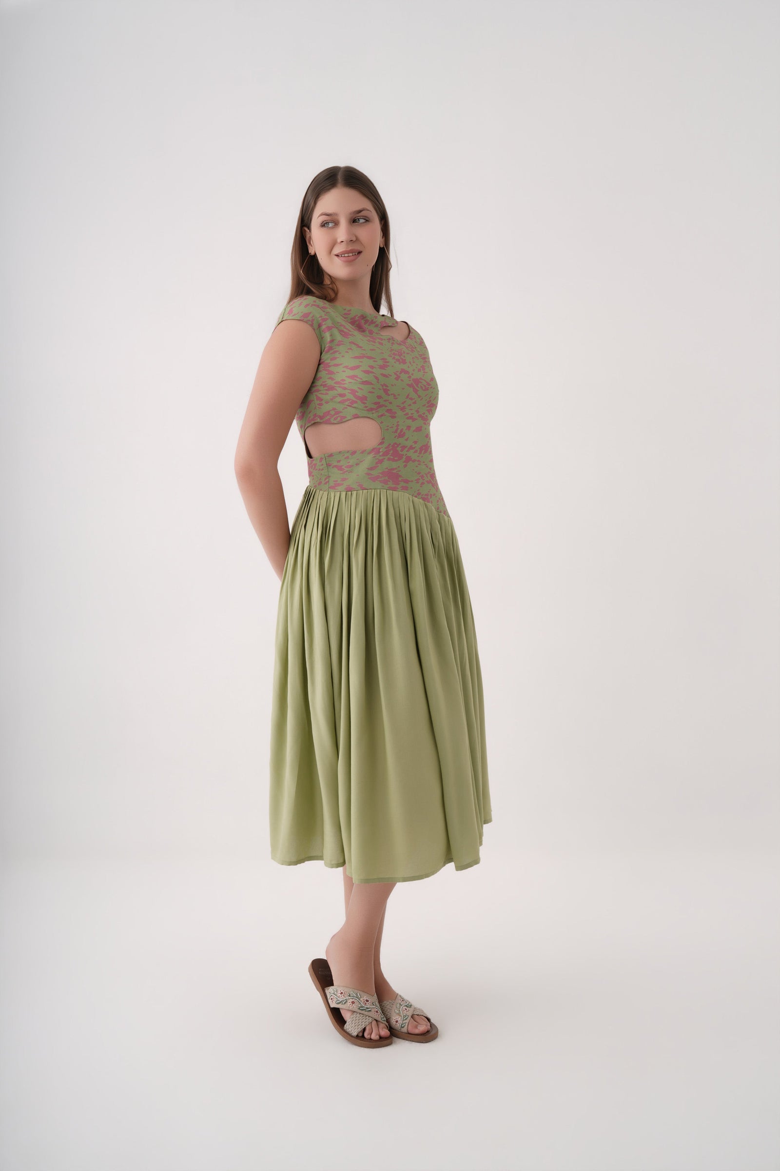 Printed Cut-Out  Midi Dress For Women 