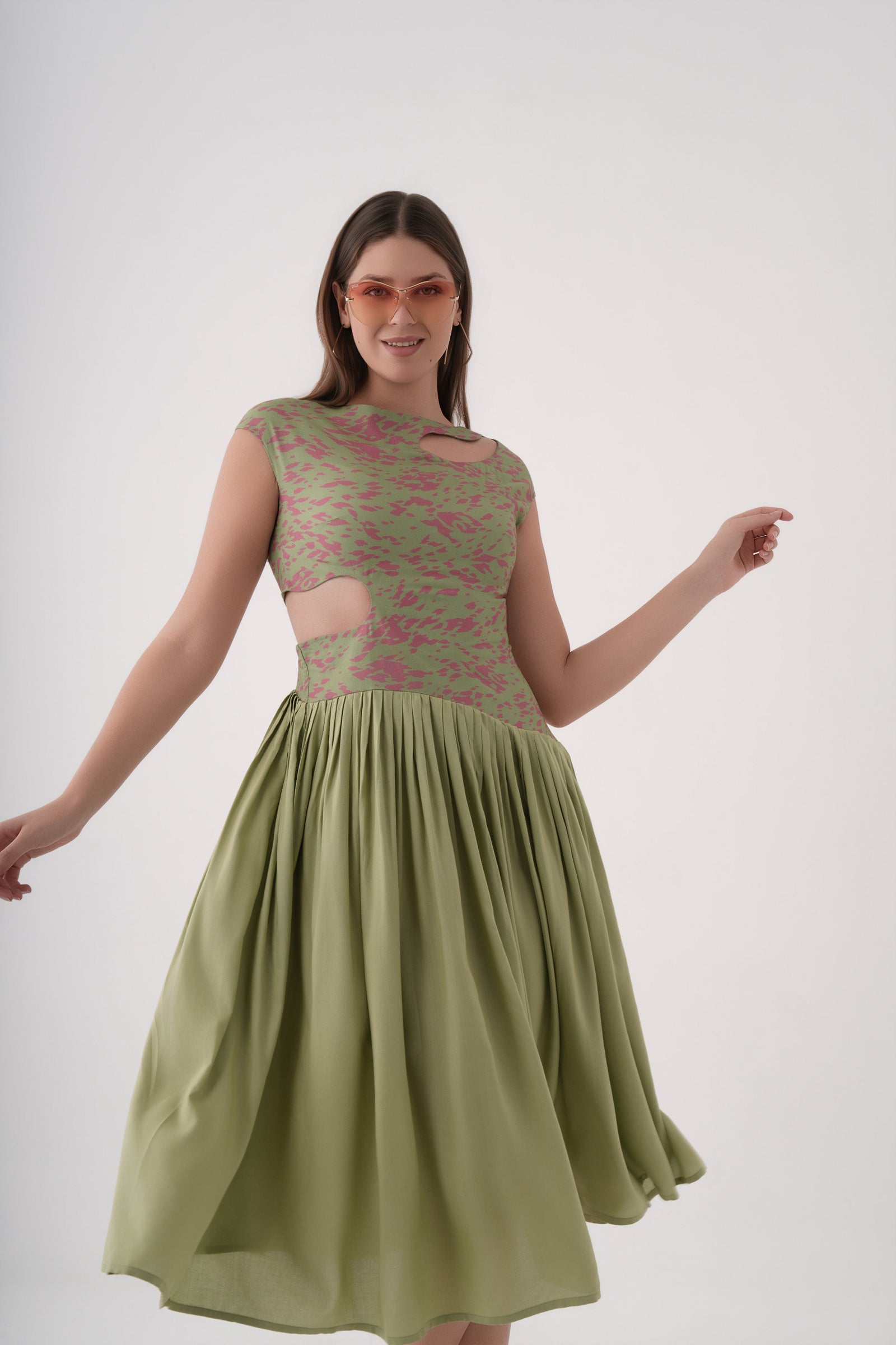 Printed Cut-Out  Midi Dress For Women 
