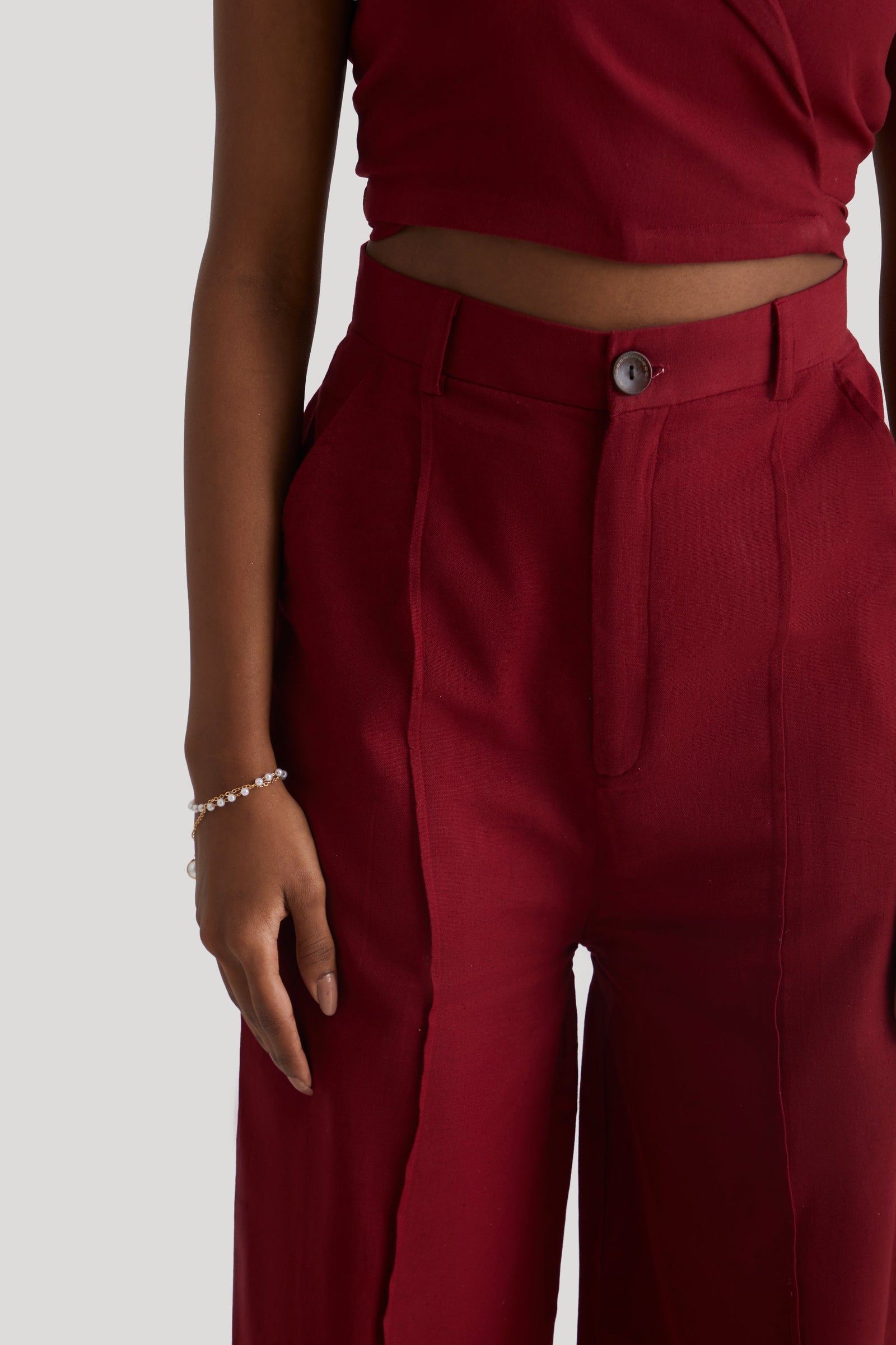 Women  Red Wrap Crop Top and Wide Leg Trouser Co-ord Set 