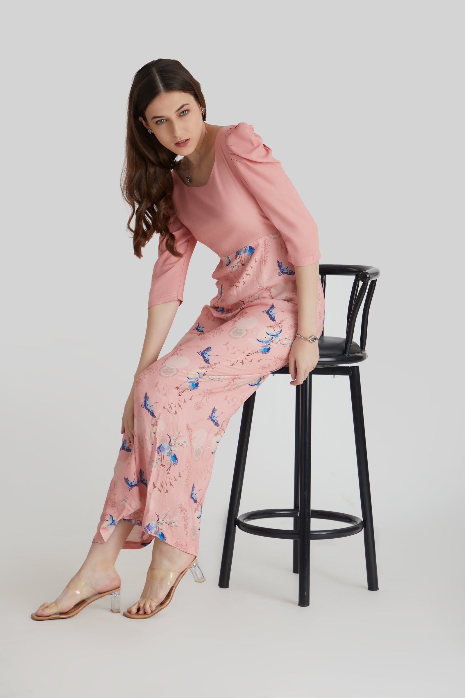 Women Rose Pink Floral Printed Viscose Rayon Jumpsuit