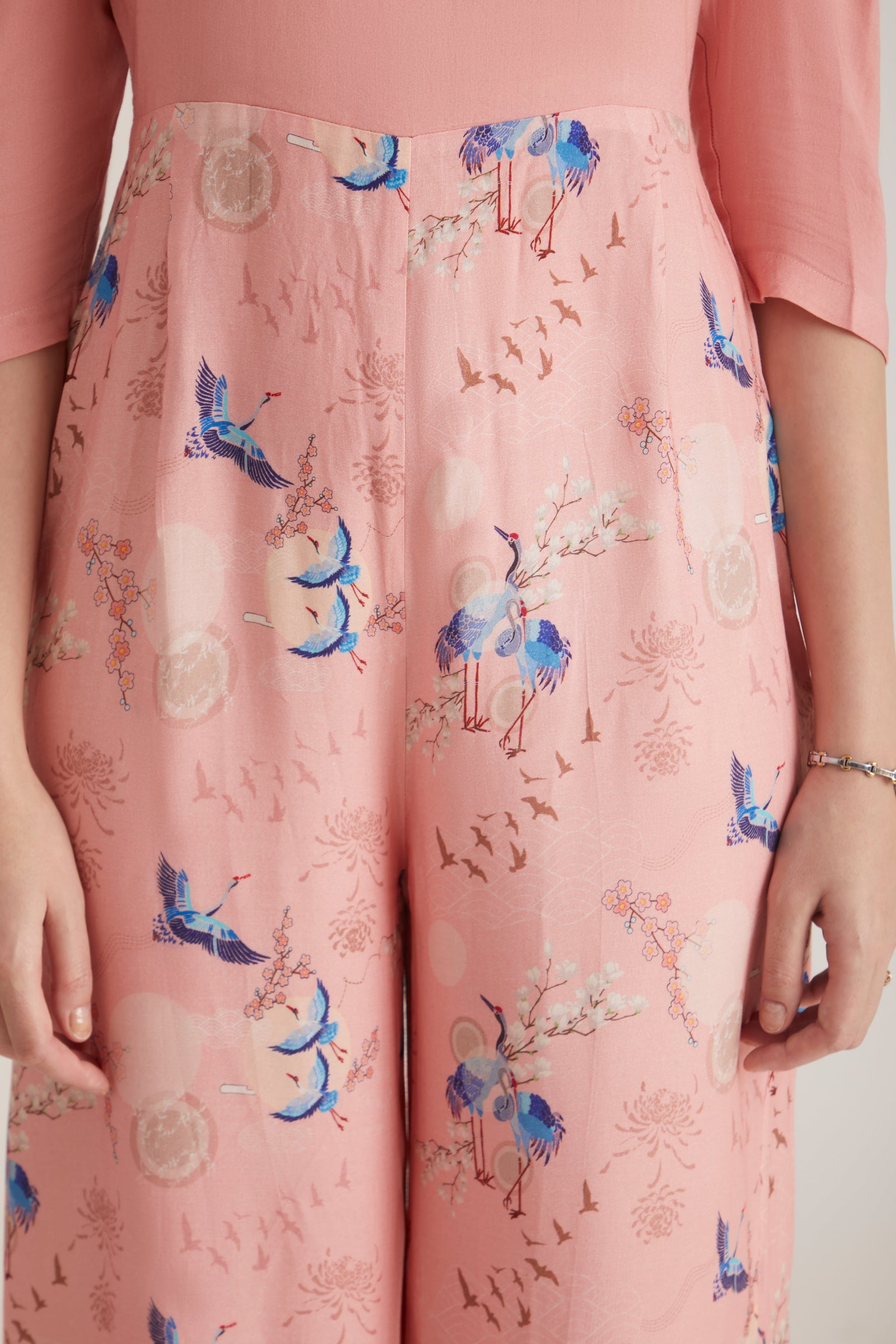 Women Rose Pink Floral Printed Viscose Rayon Jumpsuit