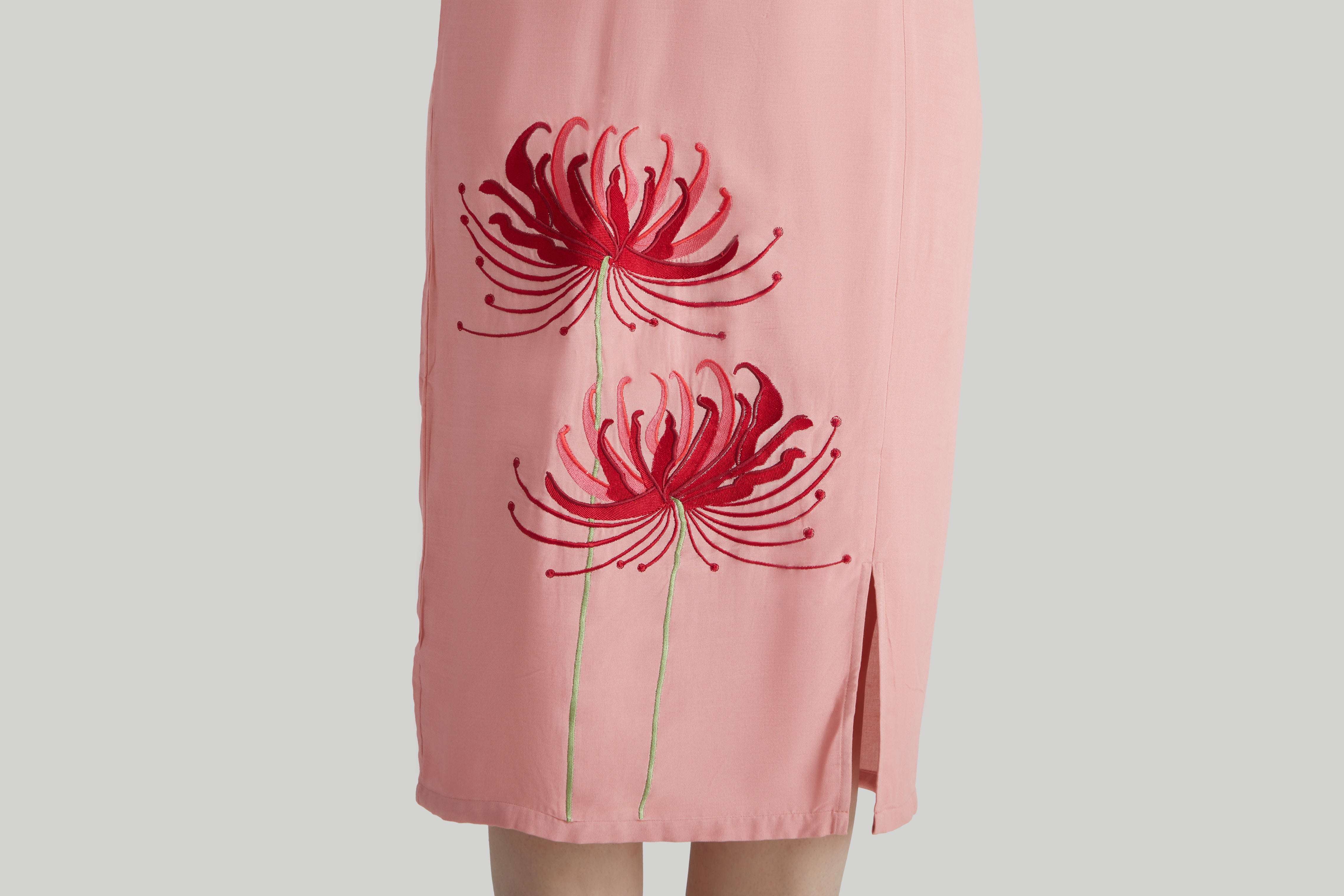 Embroidered Bodycon Dress Coral Pink